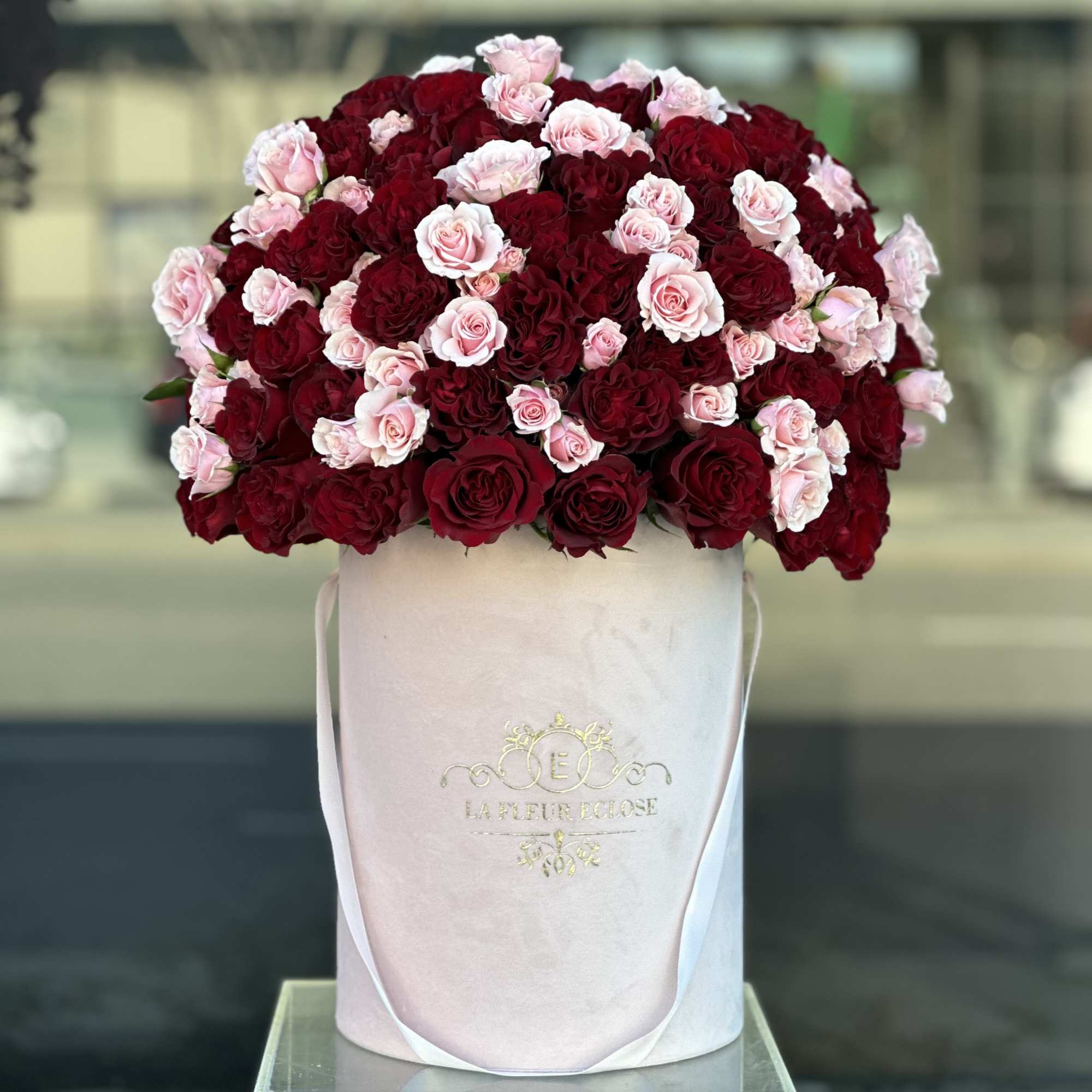 Standard-50 Heart shape Roses with spray rose additions
Deluxe- 75 Heart shape roses