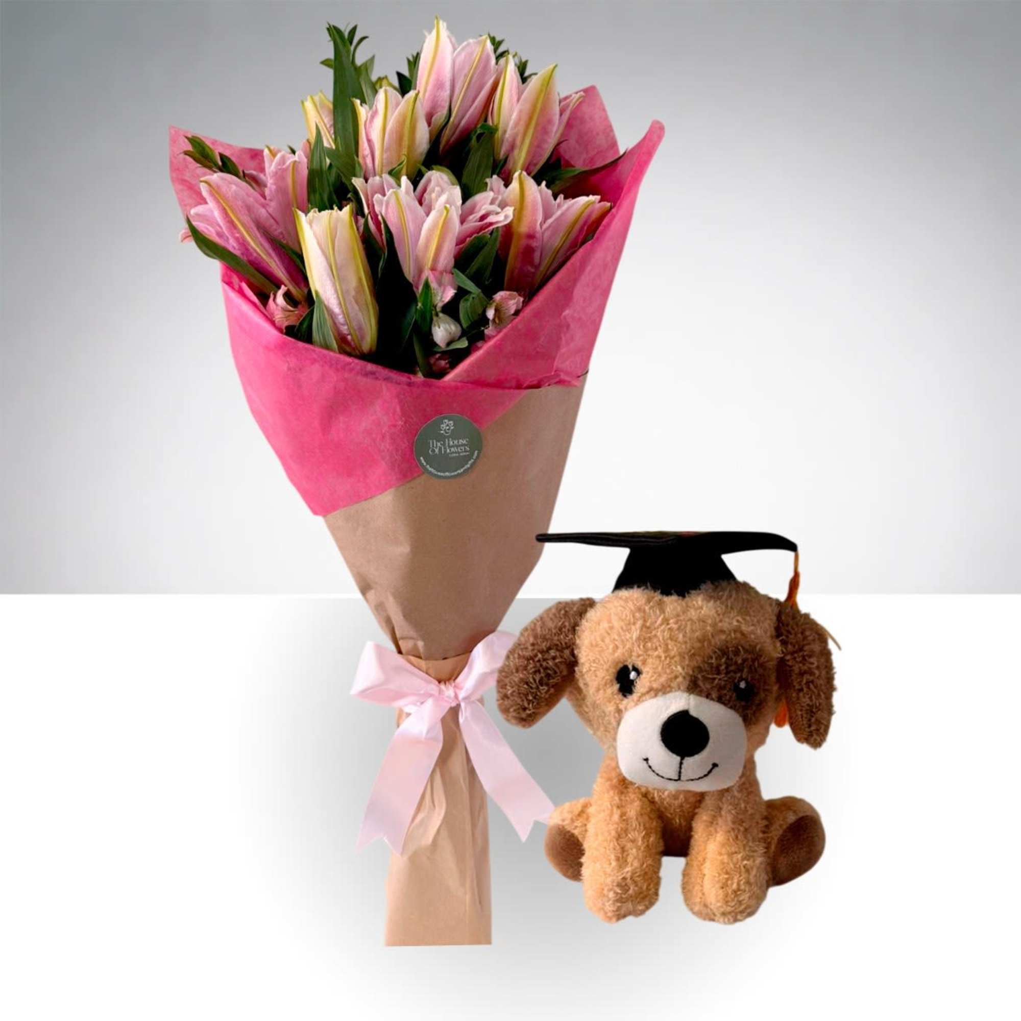 Celebrate their big day with our Sweet Graduation Lily Bouquet &amp; Teddy