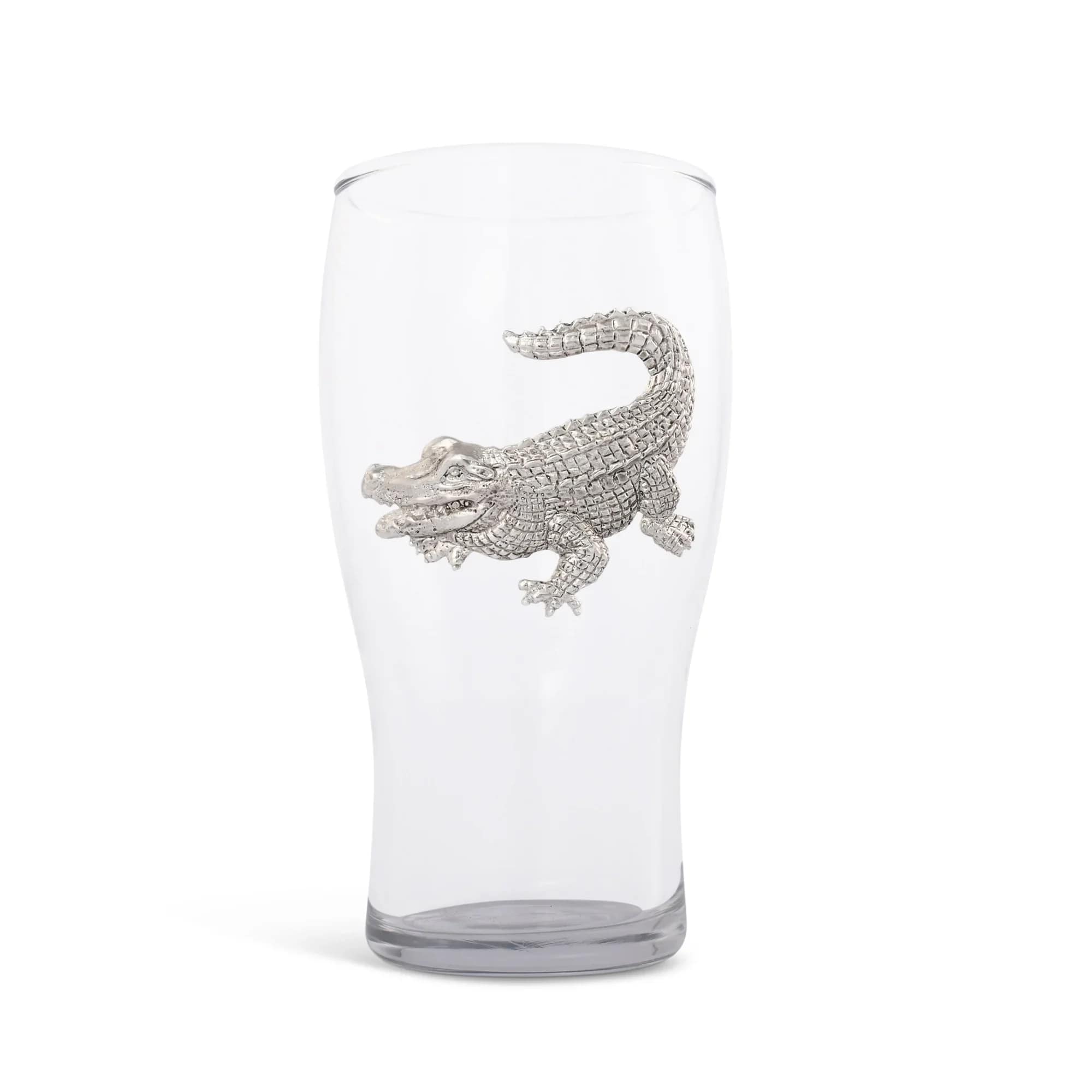 Clear glass vase with a silver alligator decoration