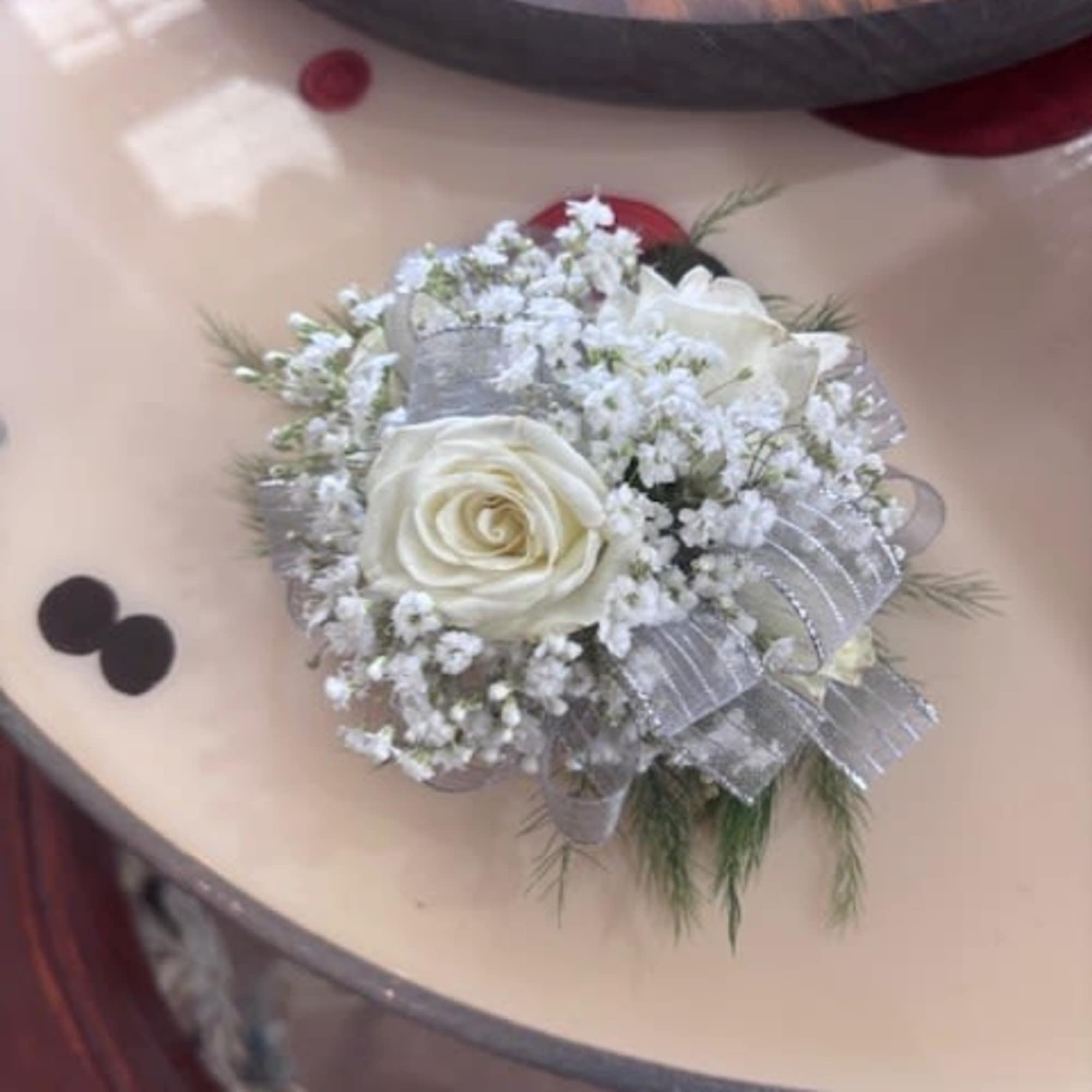 White Spray Rose Corsage in Eureka, MO | St. John Eureka Florist