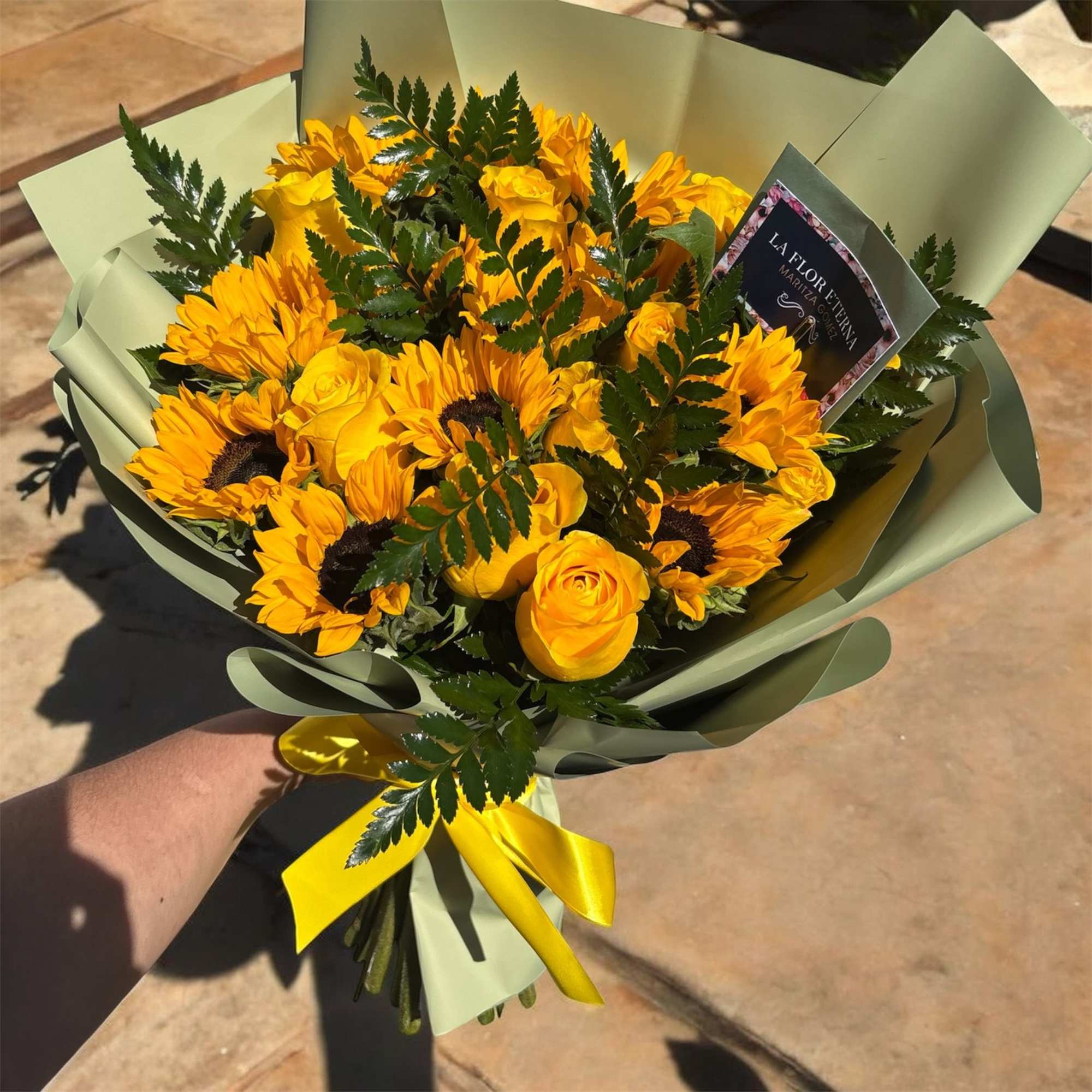 beautiful small Sunflowers combining yellow roses , perfect for Spring and summer