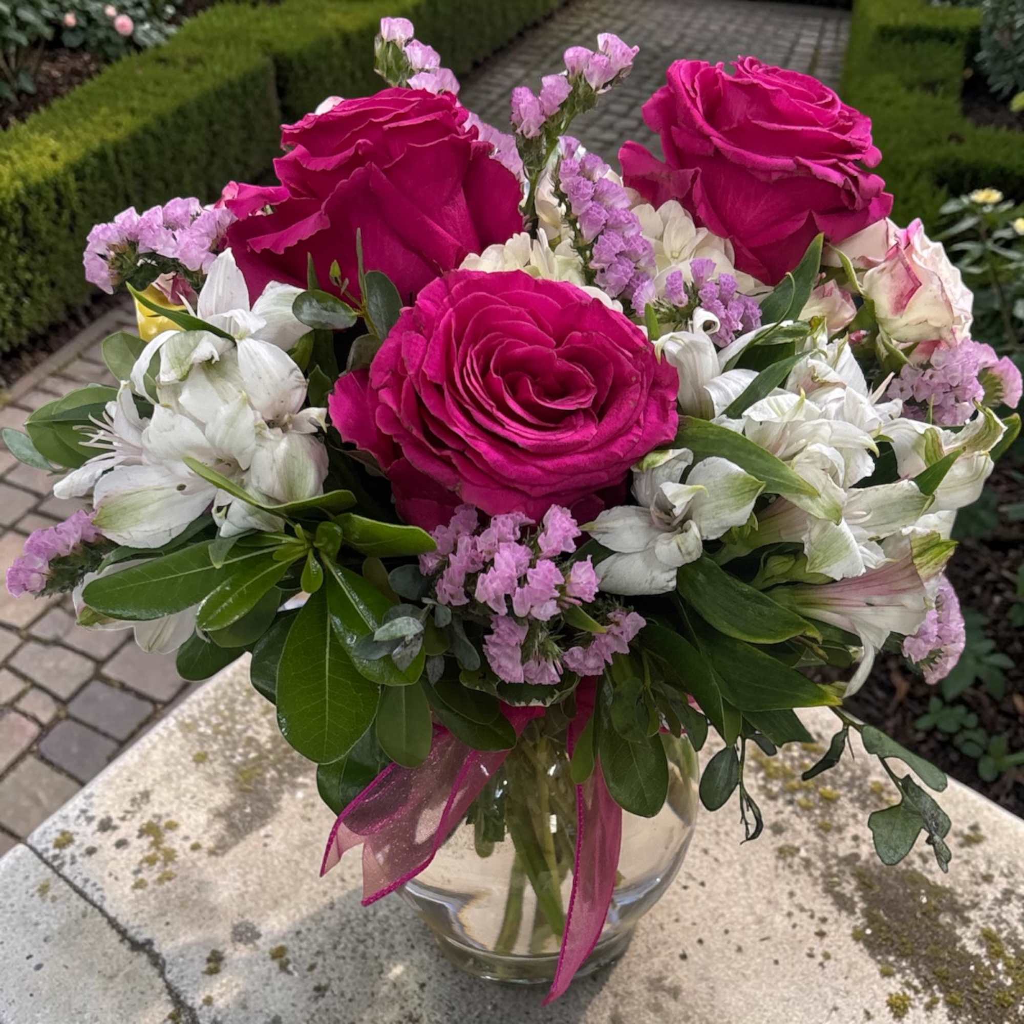 Kensington Gardens Standard is a romantic fresh flower arrangement inspired by elegant