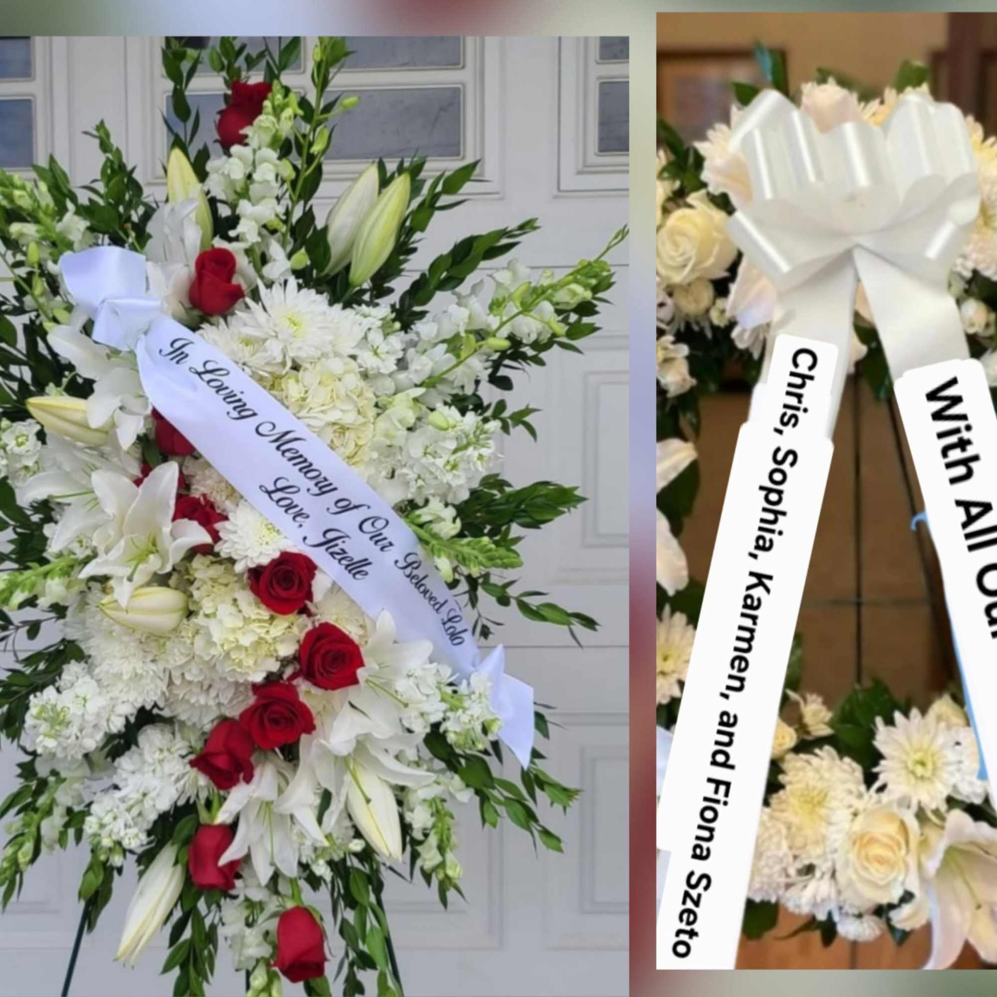 A formal standing sympathy spray that speaks with quiet dignity, arranged for