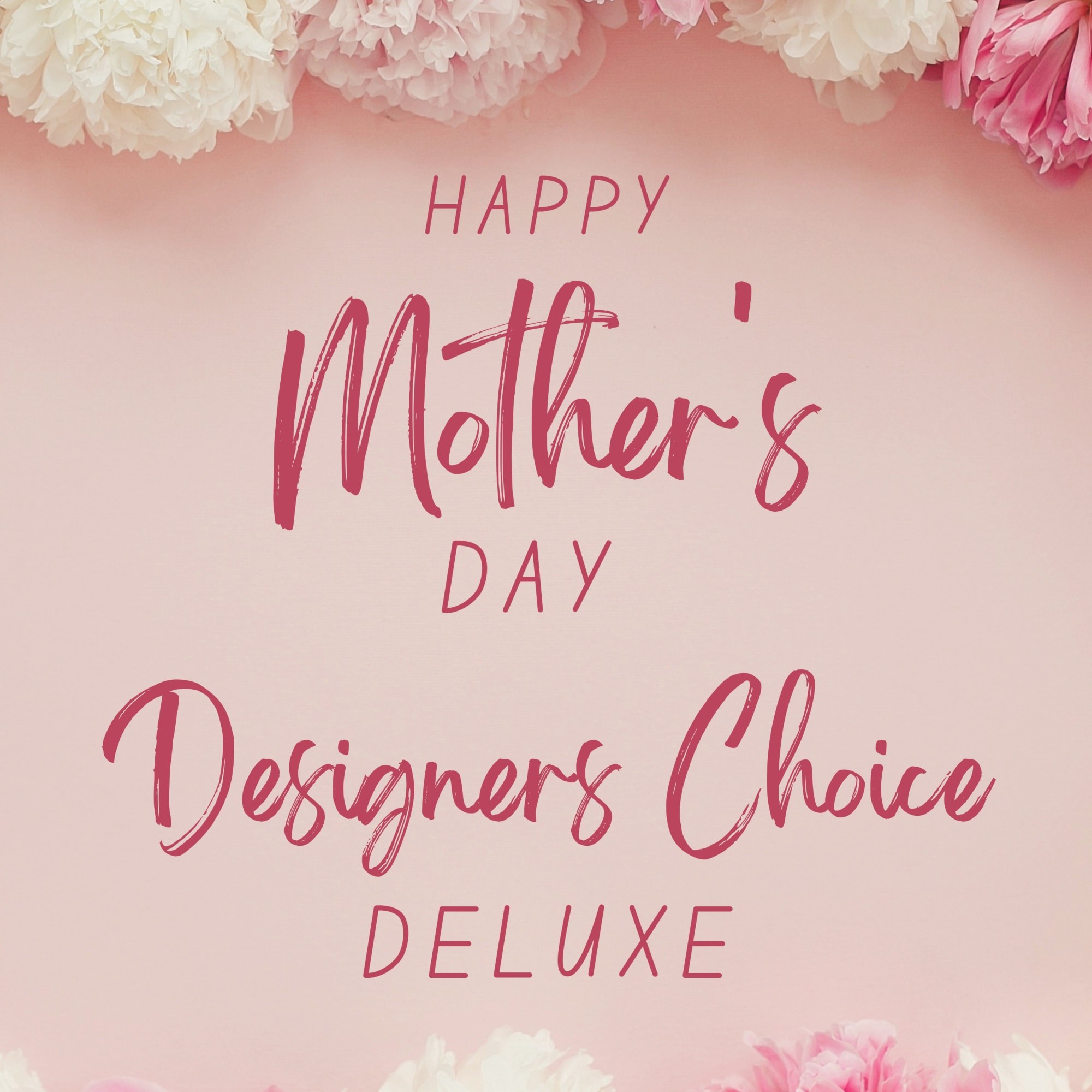 Pink Mother's Day sign framed by white and pink flowers