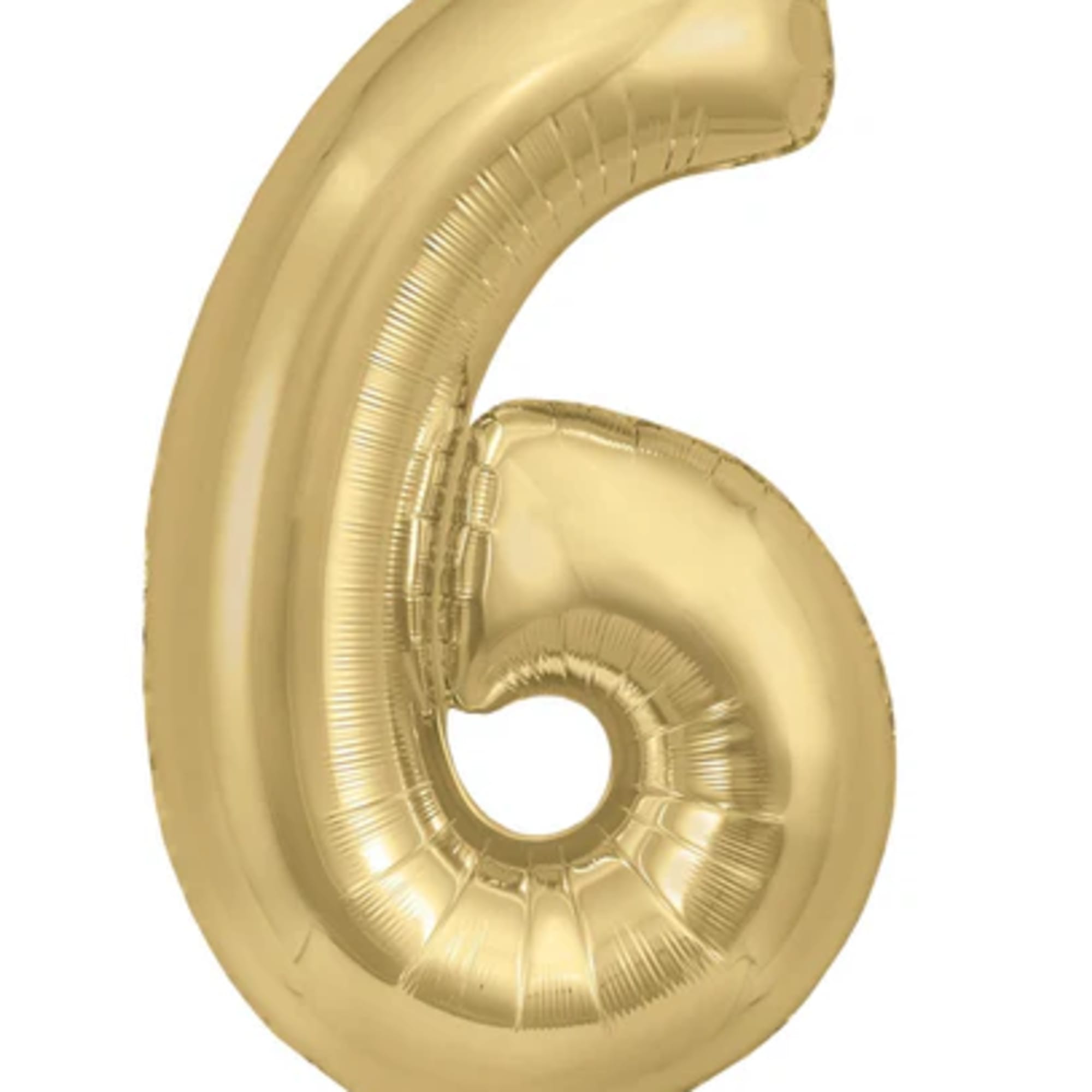 Gold foil balloon shaped like the number 6