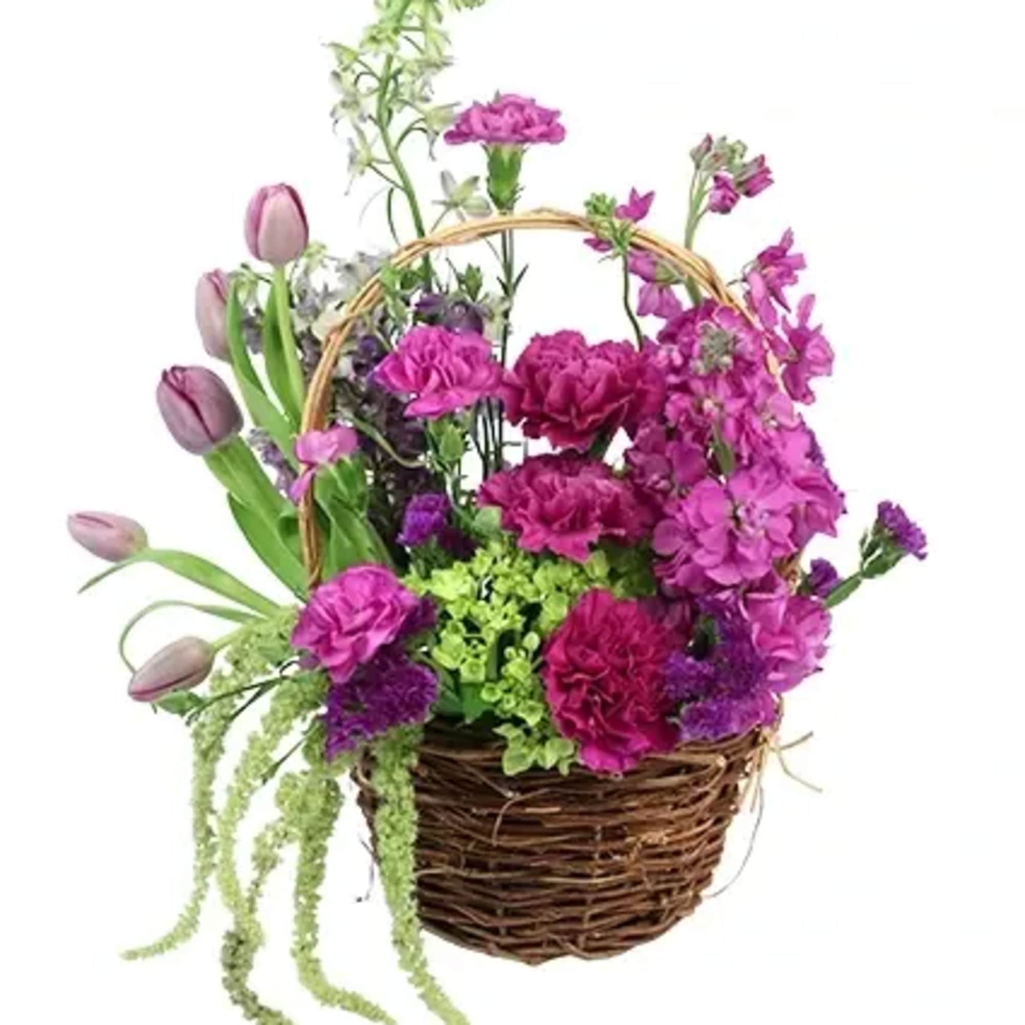 This basket arrangement is a purple lover&rsquo;s dream come true! The purple