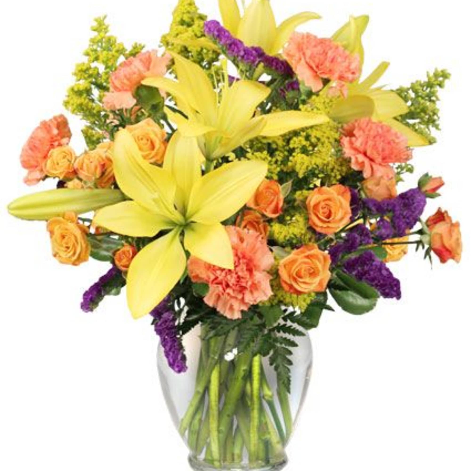 Containing your excitement just isn't possible with this vase of flowers bursting