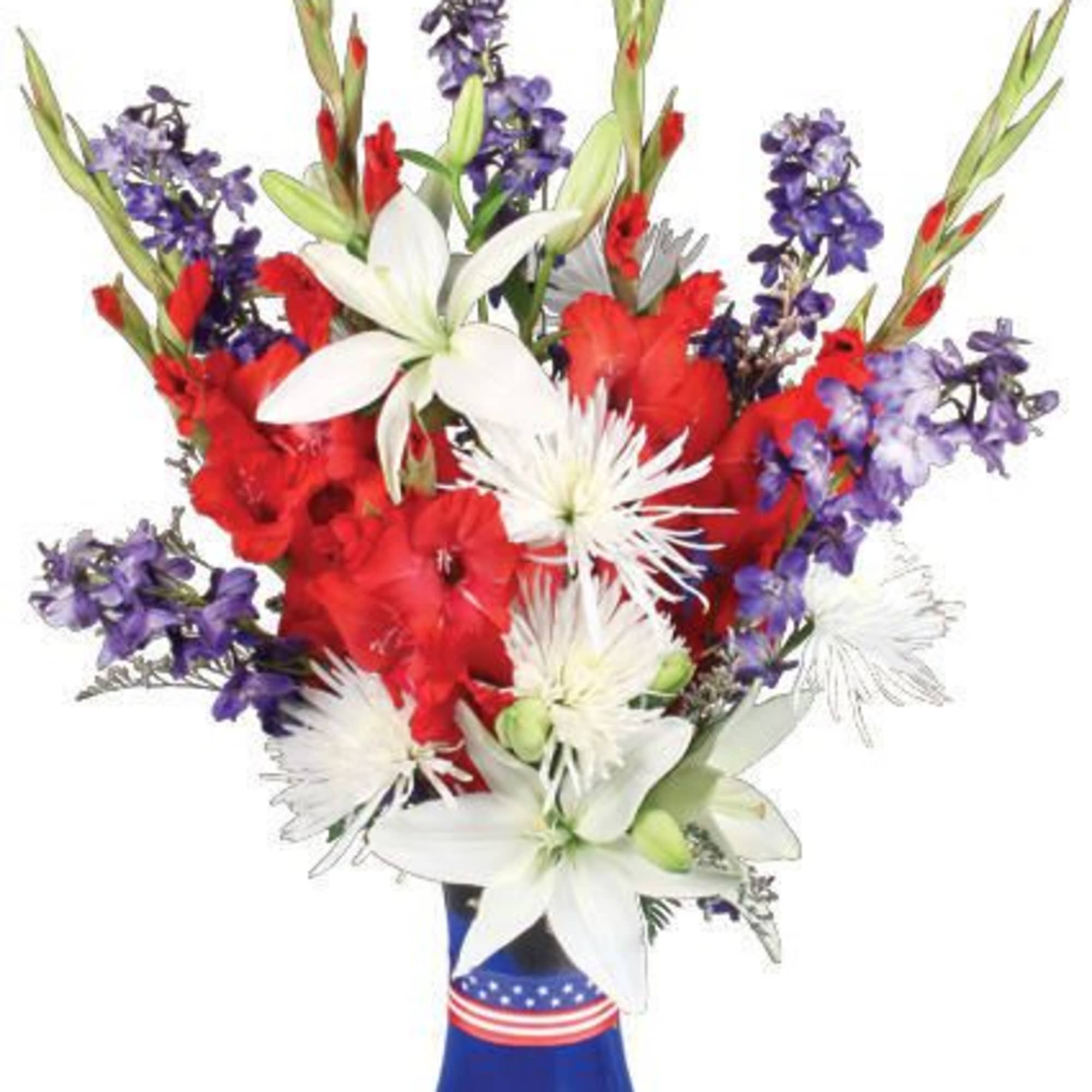 Send your favorite veteran or servicemen a patriotic floral fantasy with the