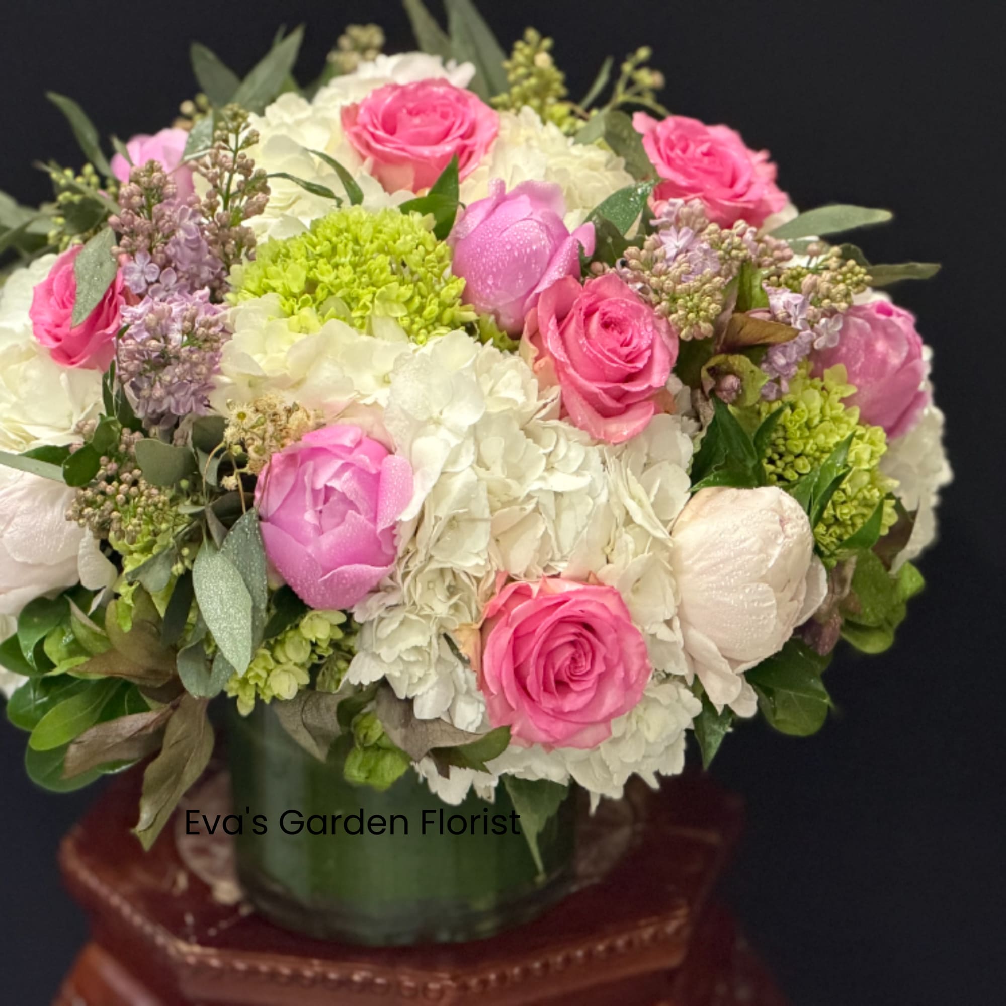 Perfect for Mother's Day a soft, romantic mix of white hydrangeas, pink