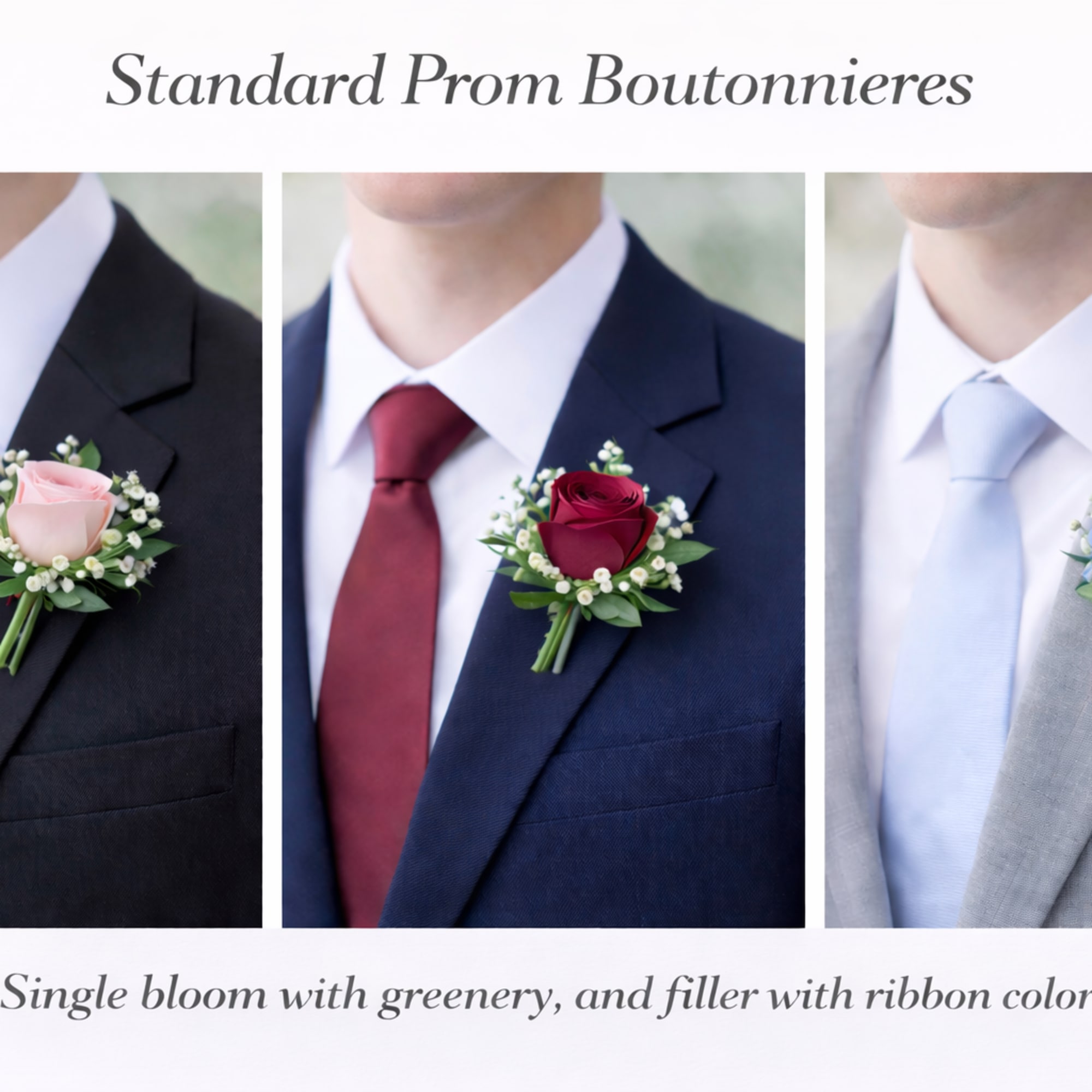 Complete your prom look with a classic Designer's Choice  Prom Boutonniere