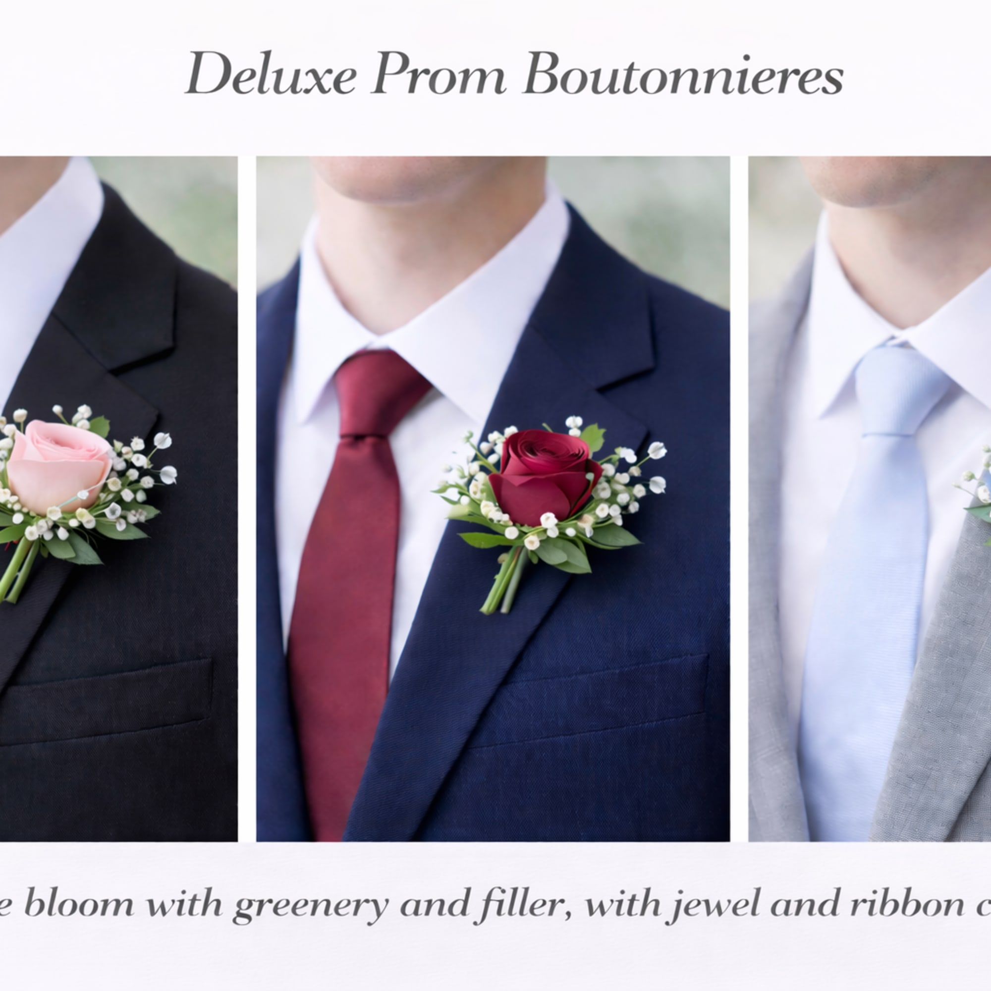 Complete your prom look with a classic Designer's Choice  Prom Boutonniere