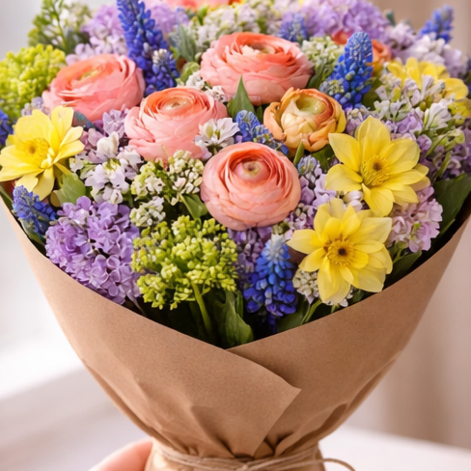 All of our bouquets are hand-tied using the freshest seasonal flowers available.