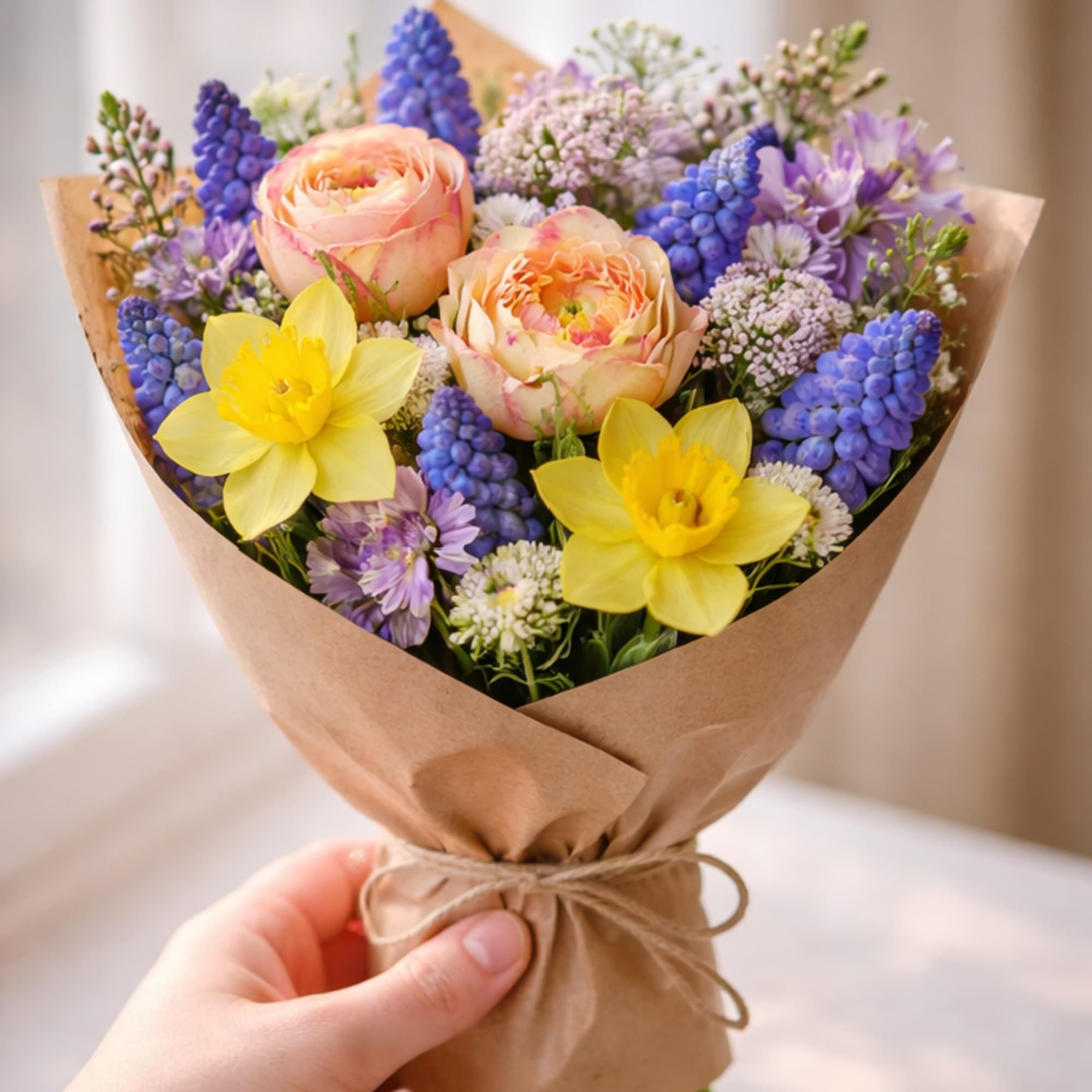 All of our bouquets are hand-tied using the freshest seasonal flowers available.