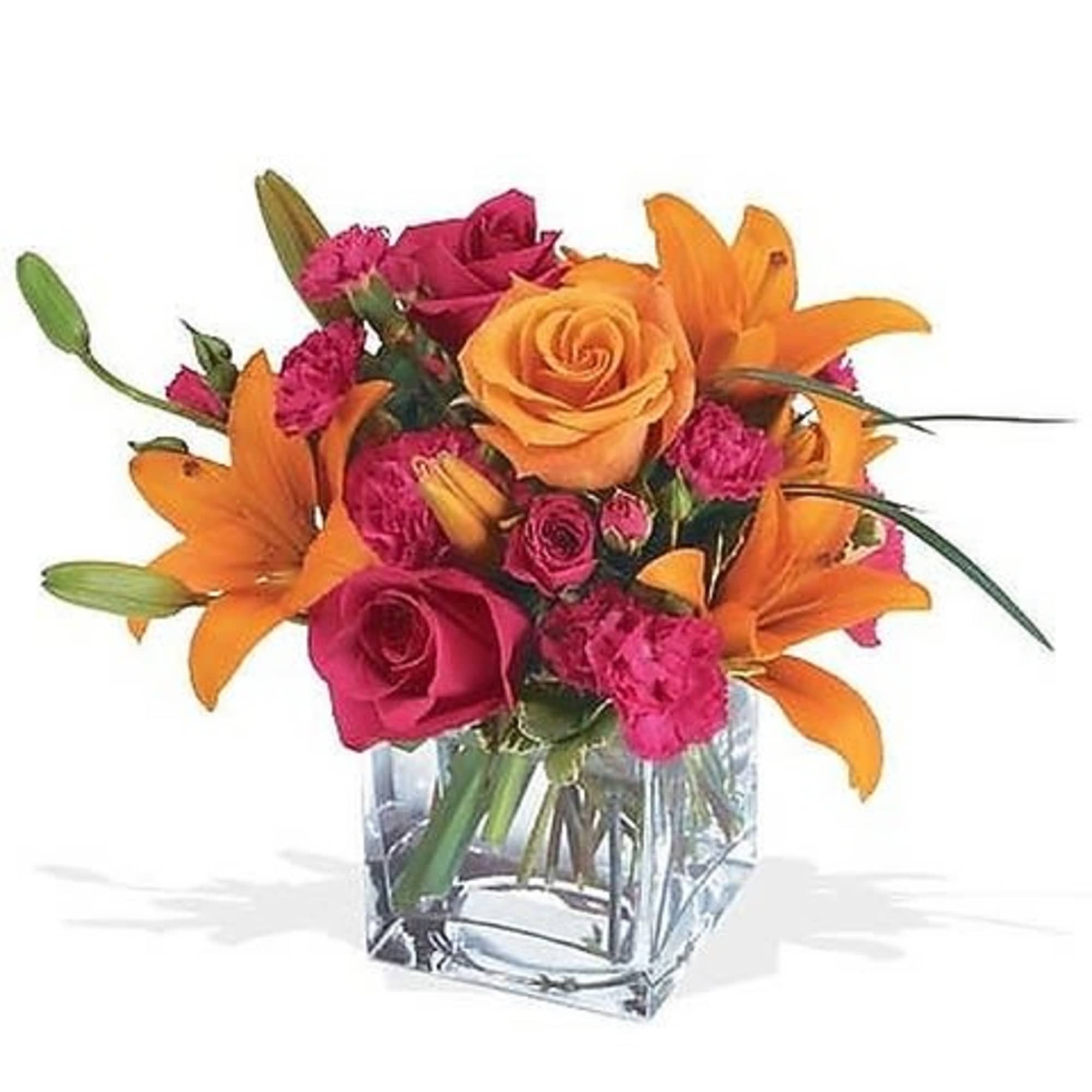 Send someone this vibrant mixture of opulent orange and zesty pink flowers