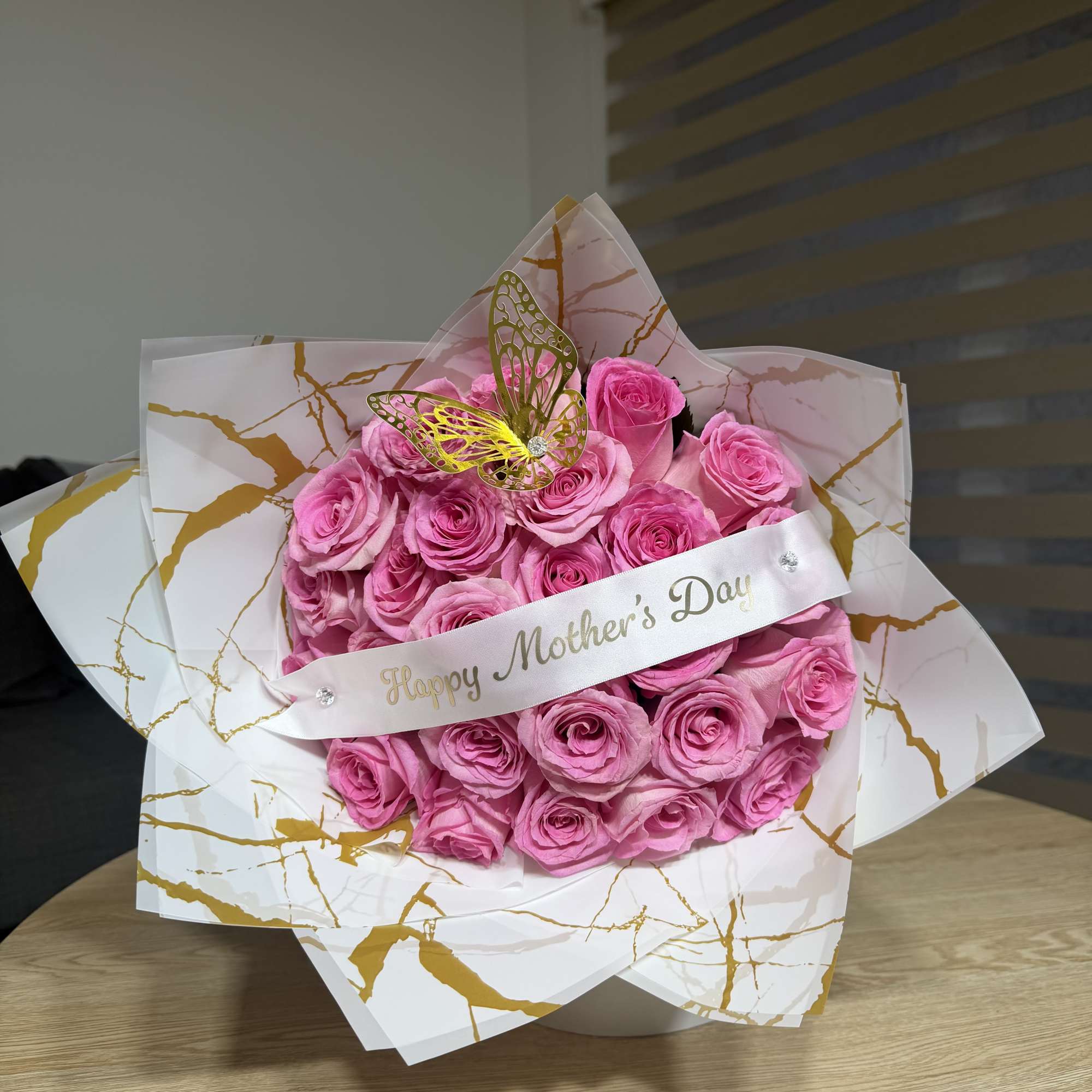 A beautiful and elegant bouquet of natural pink roses, designed for a