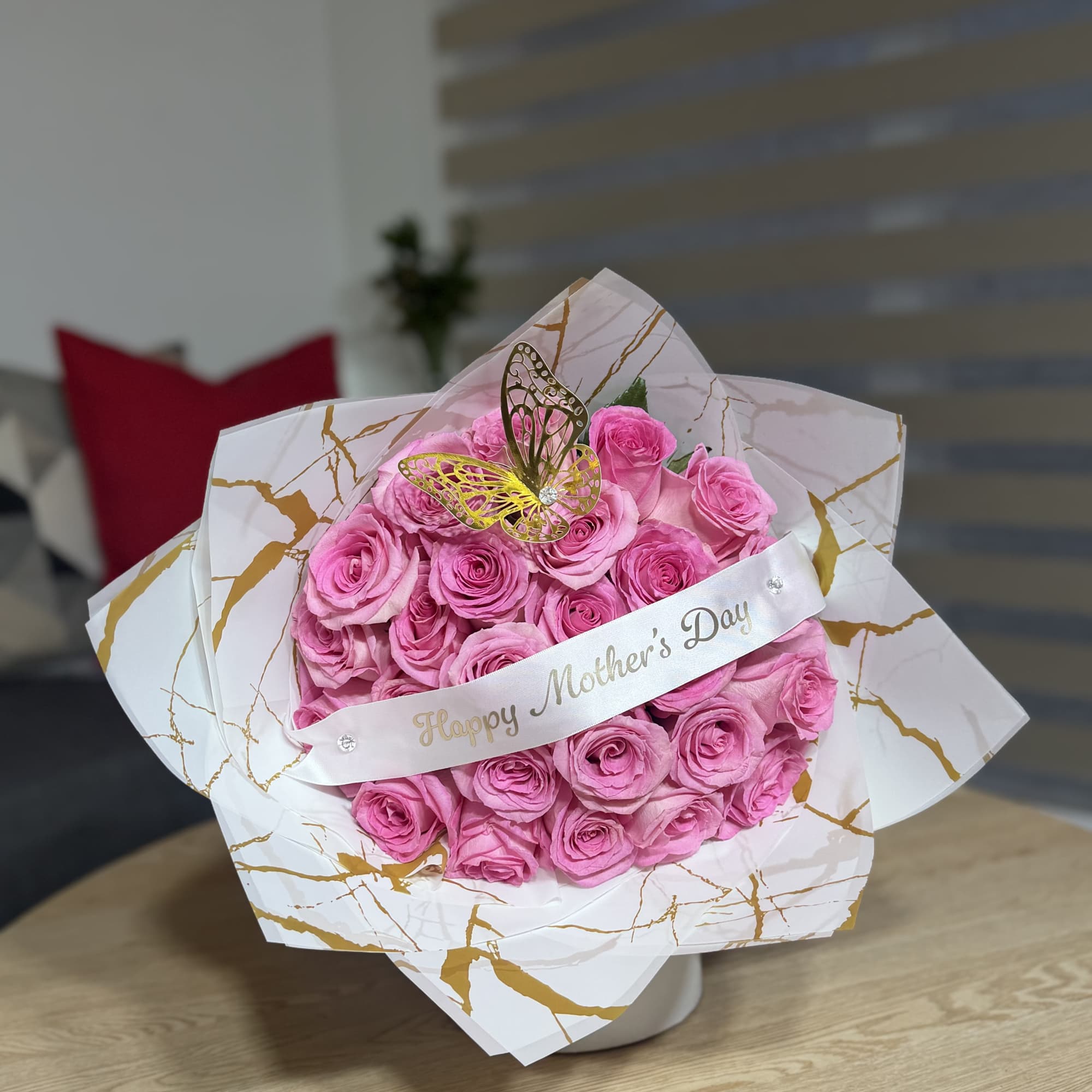 A beautiful and elegant bouquet of natural pink roses, designed for a