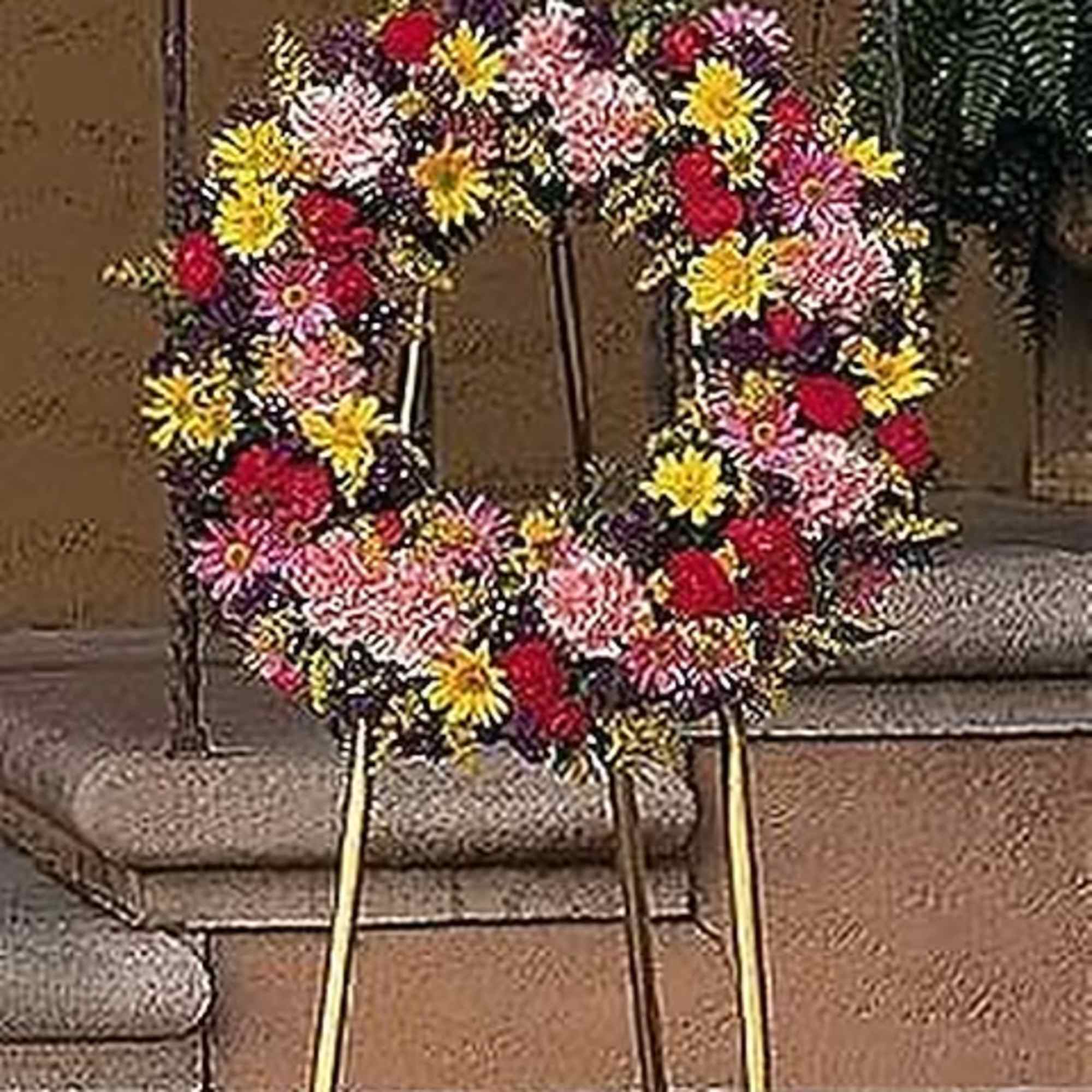 Show your love and support with this beautiful wreath of colorful mixed