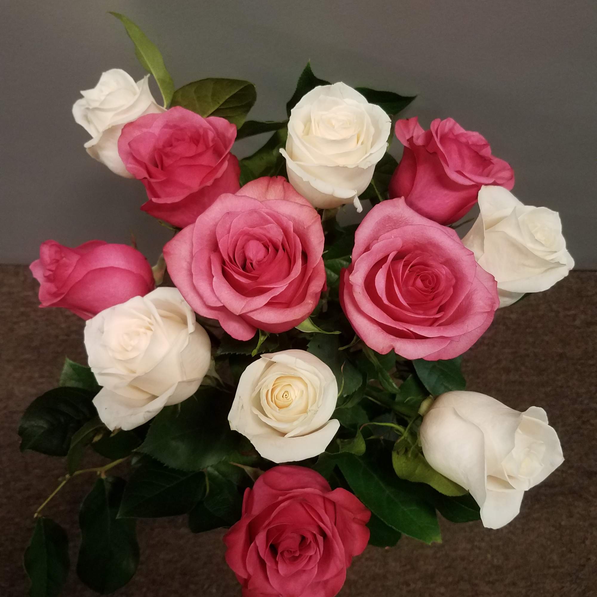 Bouquet of pink and white roses