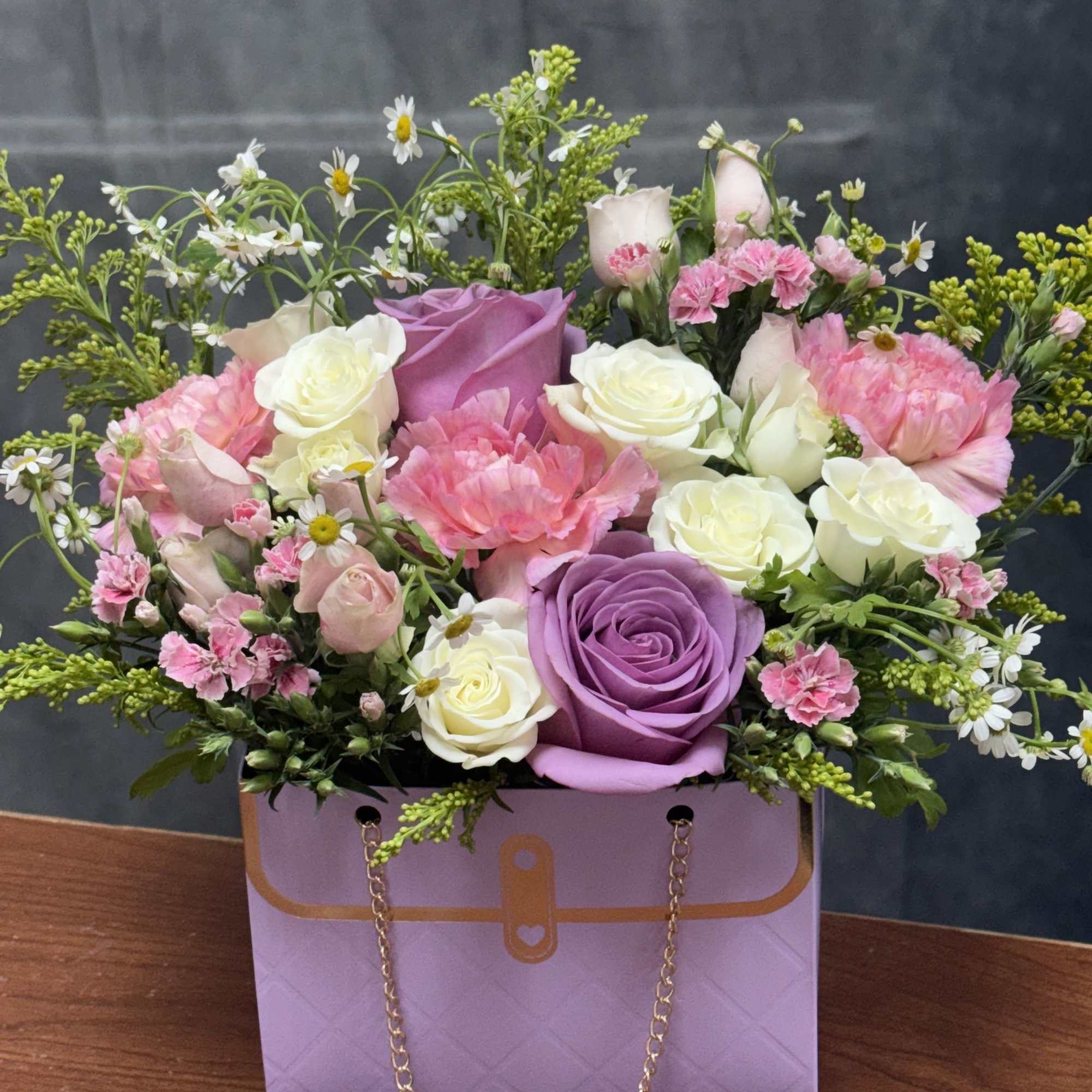 Lavender luxe Purse is a charming gift arrangement in a purse-perfect as
