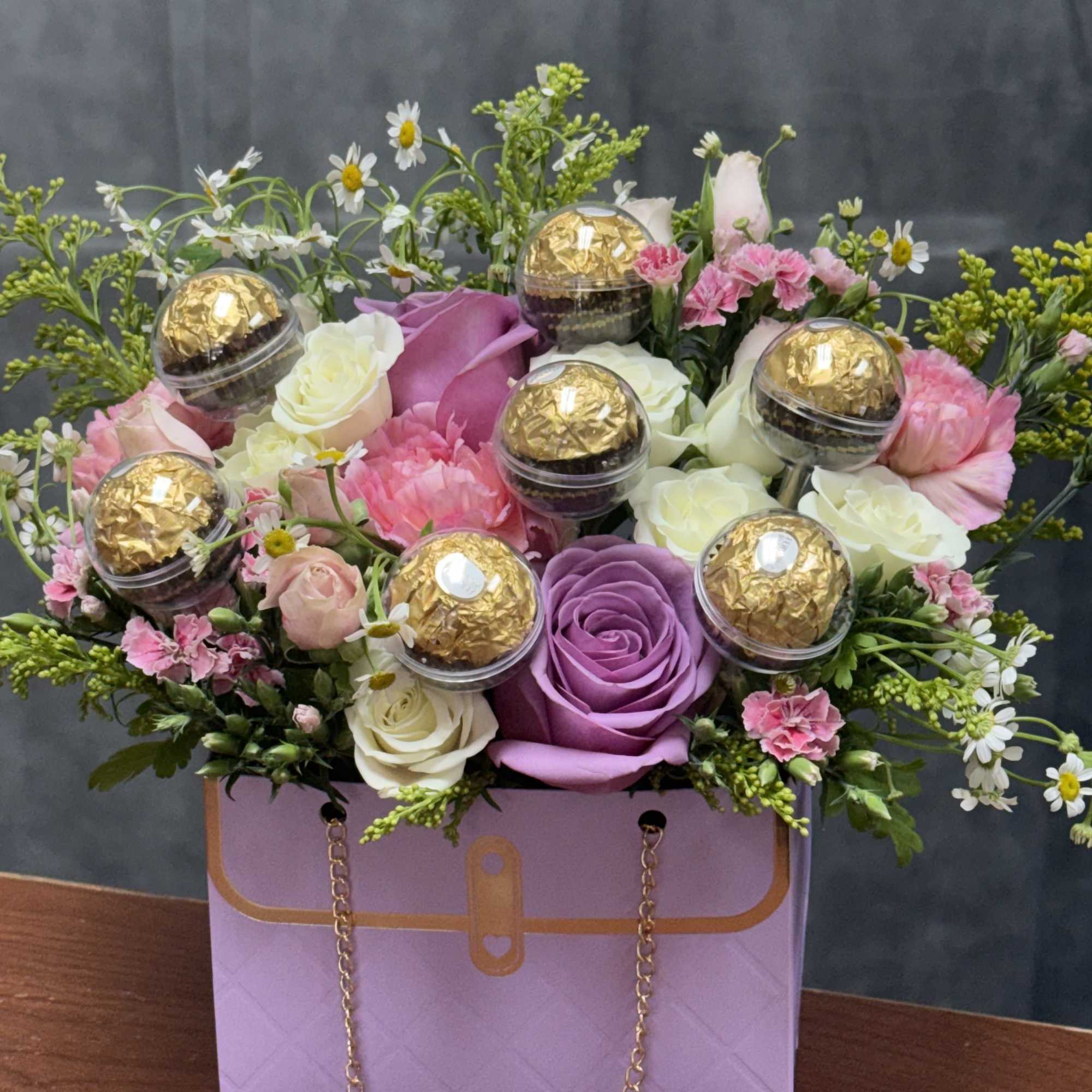 Lavender luxe Purse is a charming gift arrangement in a purse-perfect as