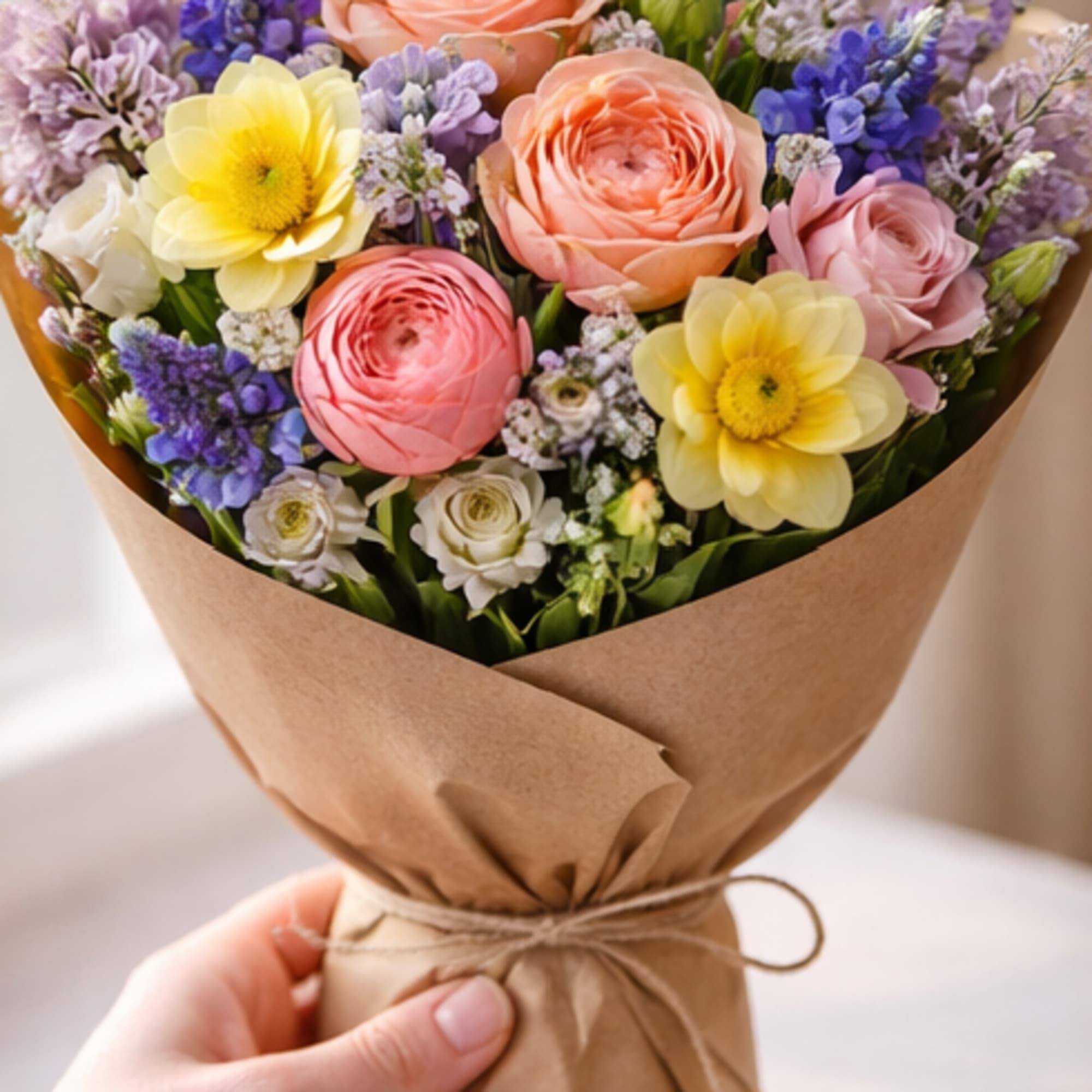 All of our bouquets are hand-tied using the freshest seasonal flowers available.