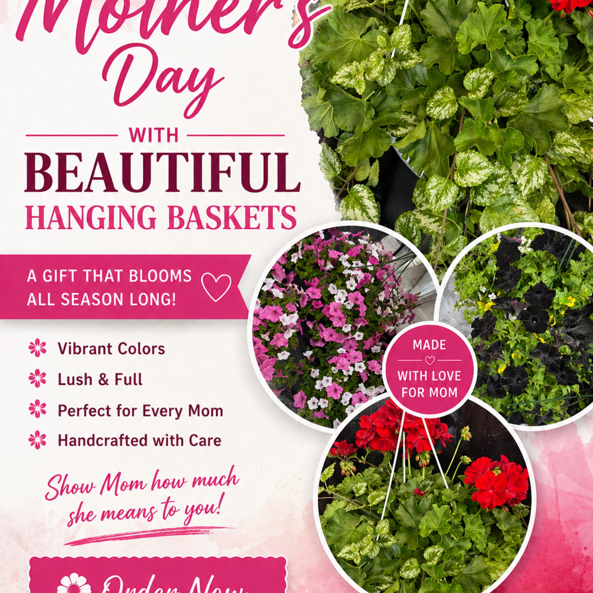 We have some gorgeous hanging baskets available for Mother's Day! This makes