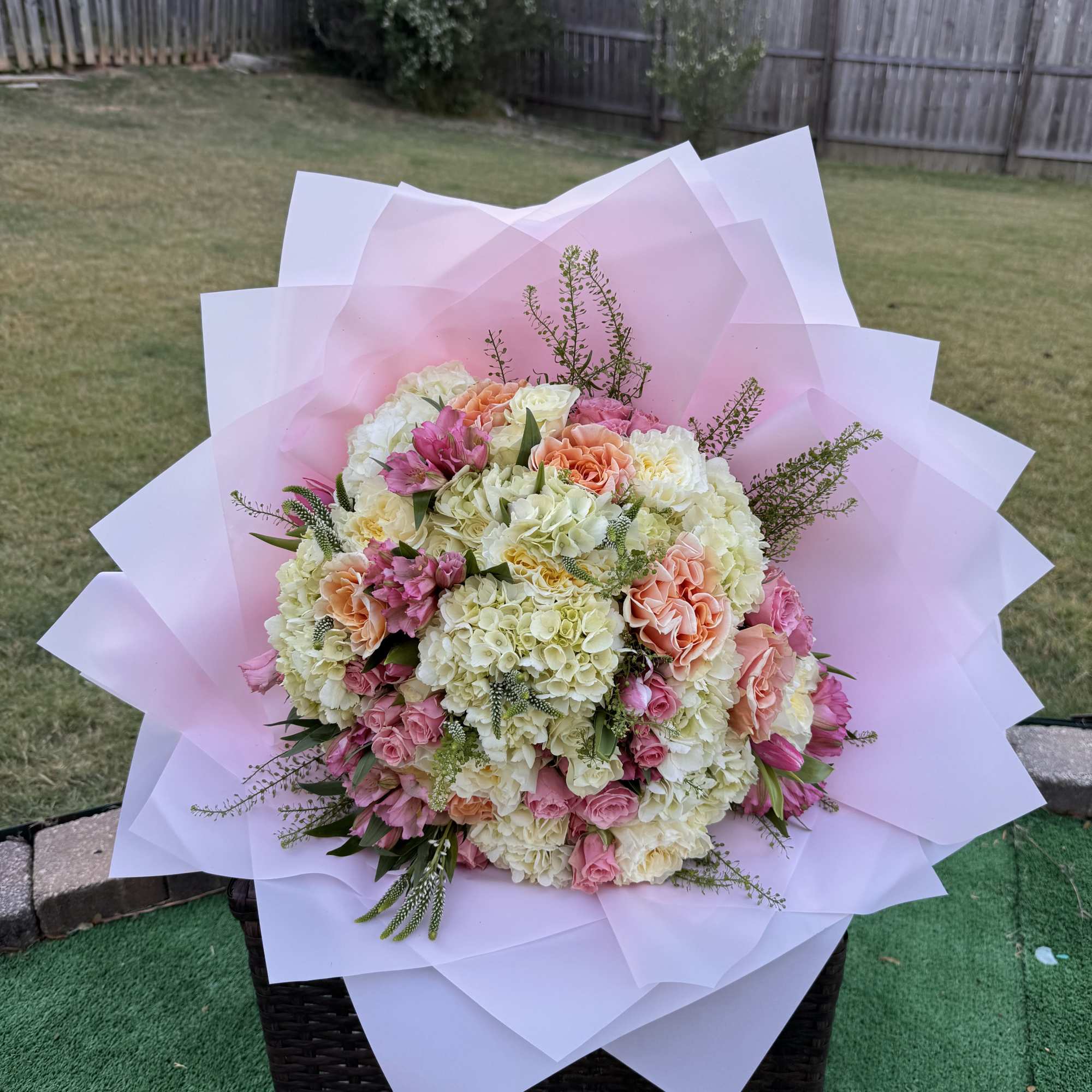 A soft, romantic hand-tied bouquet designed to make someone feel truly cherished