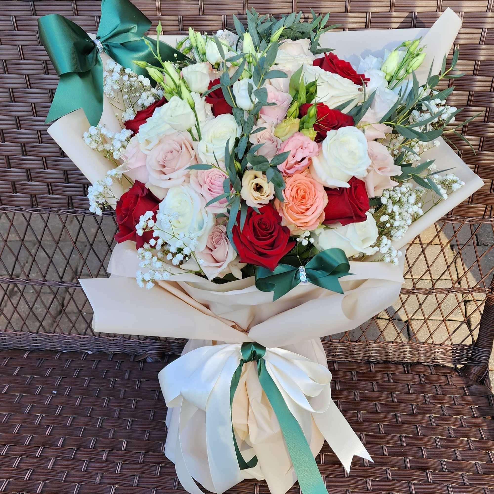 A soft, romantic hand-tied bouquet designed to make someone feel truly cherished