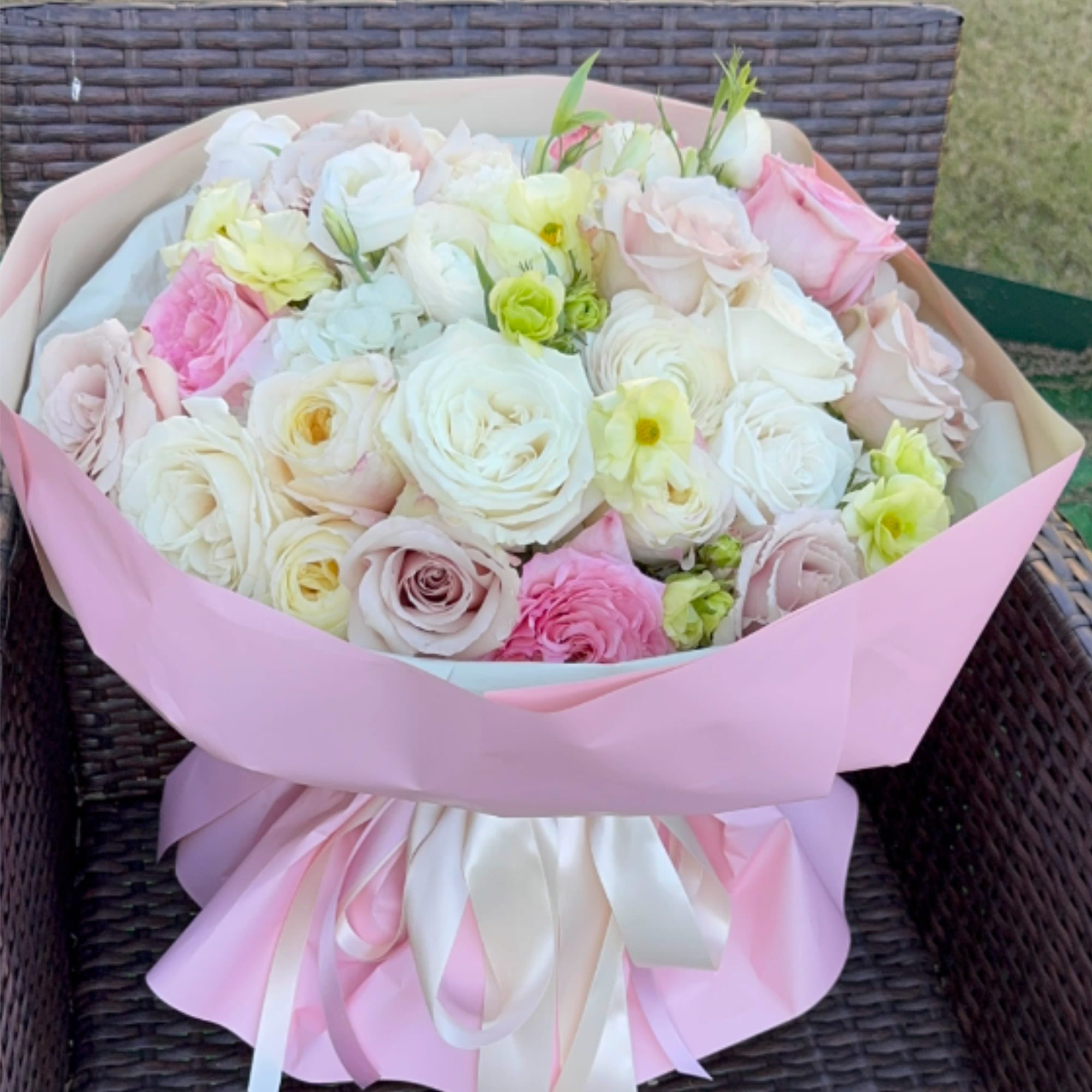 A soft, romantic hand-tied bouquet designed to make someone feel truly cherished