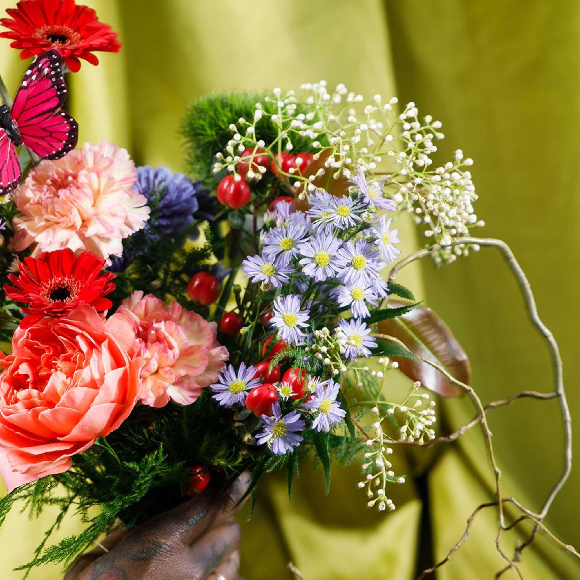 Bursting with cheerful color and a playful butterfly accent, Ms. Honeybee special