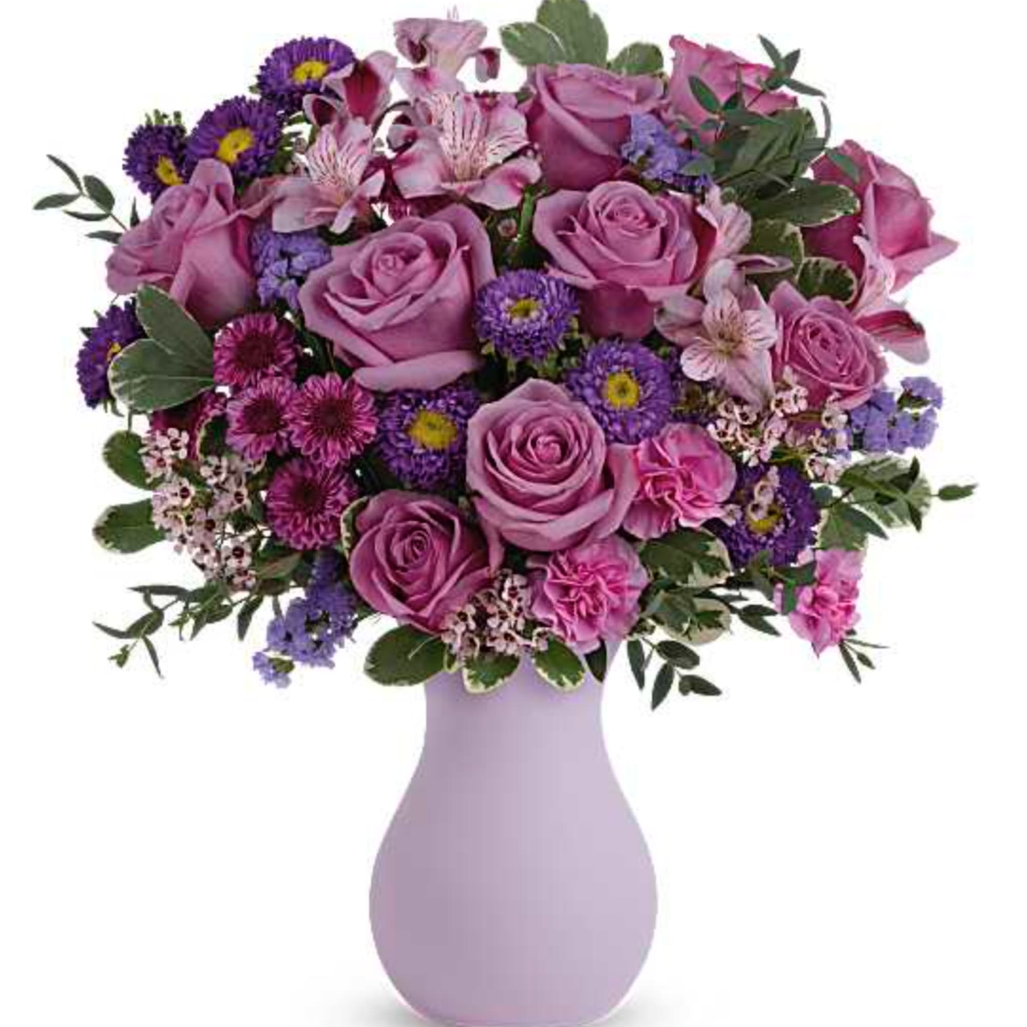 Pretty as a picture, this perfect purple bouquet spoils your someone special