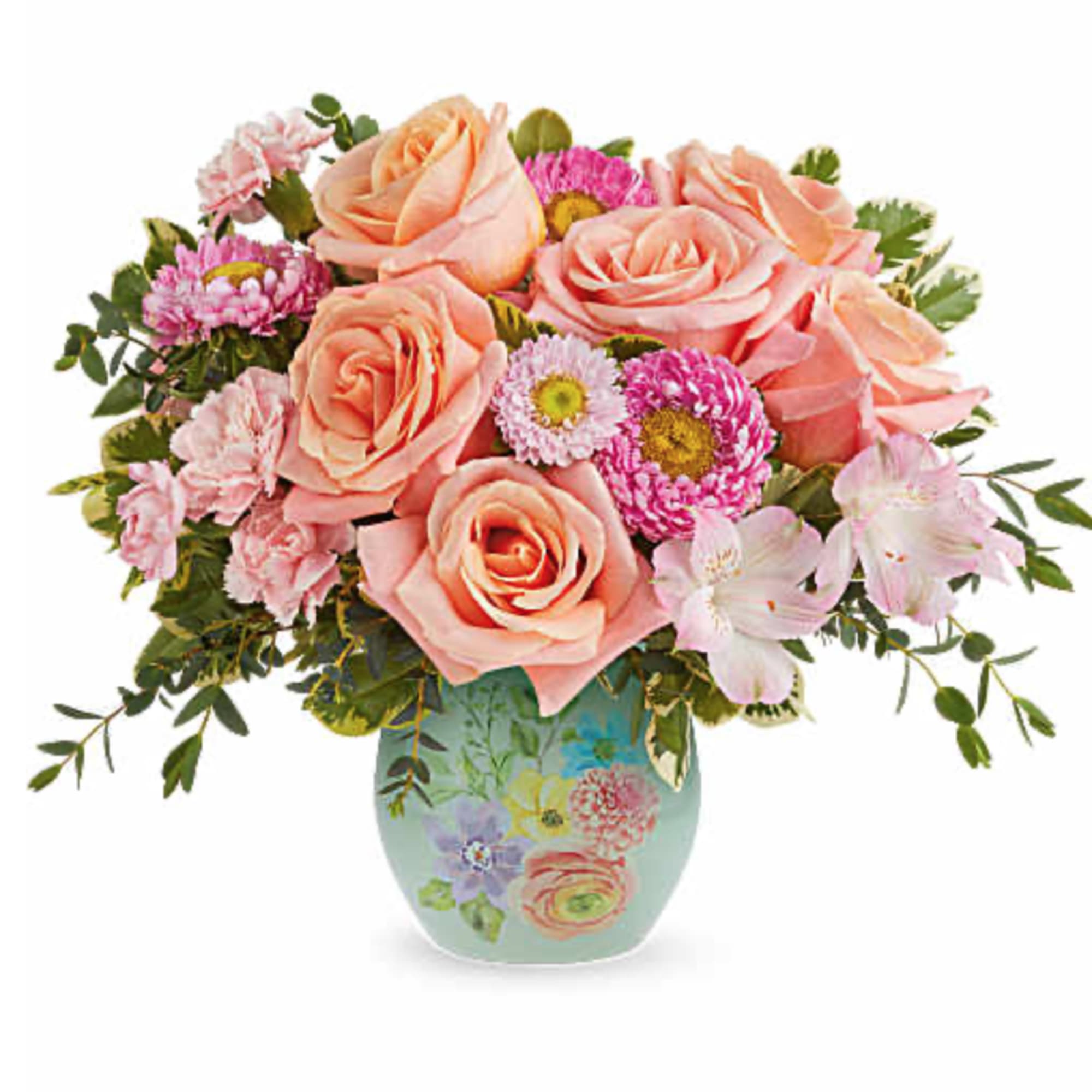 Watercolor Garden Bouquet is a cheerful Mother's Day flower arrangement of peach