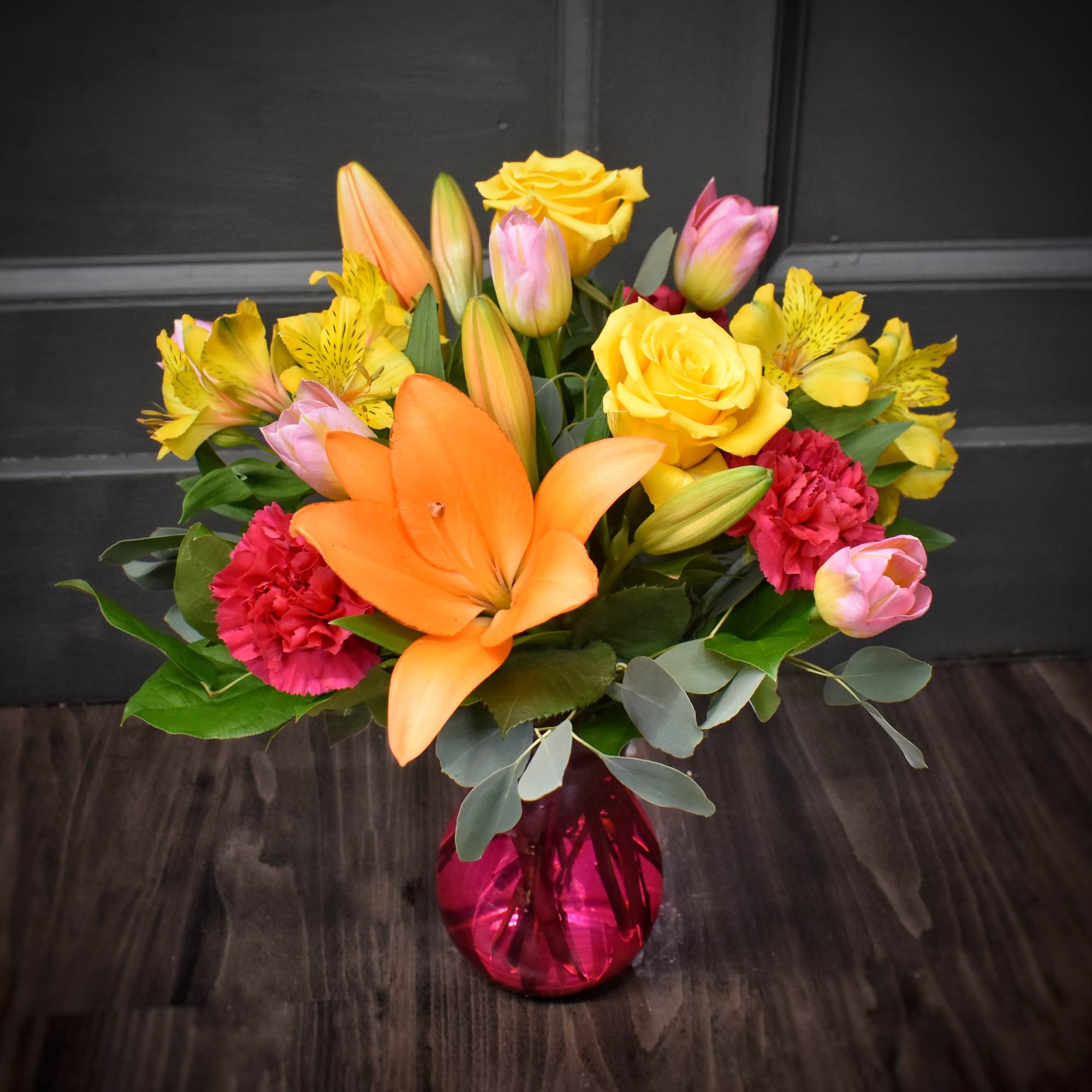 Sunny Disposition is a cheerful mixed flower arrangement perfect as a birthday