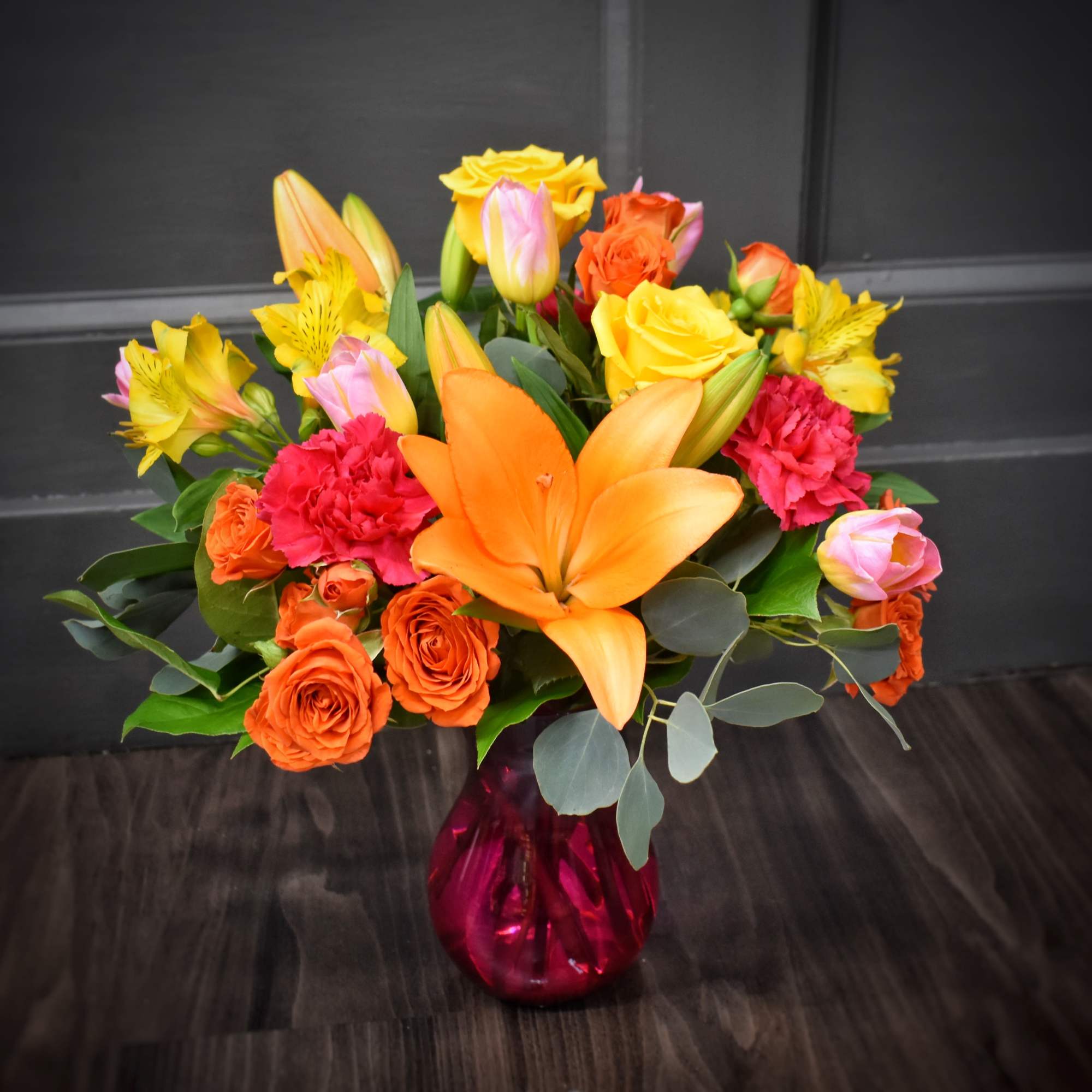 Sunny Disposition is a cheerful mixed flower arrangement perfect as a birthday