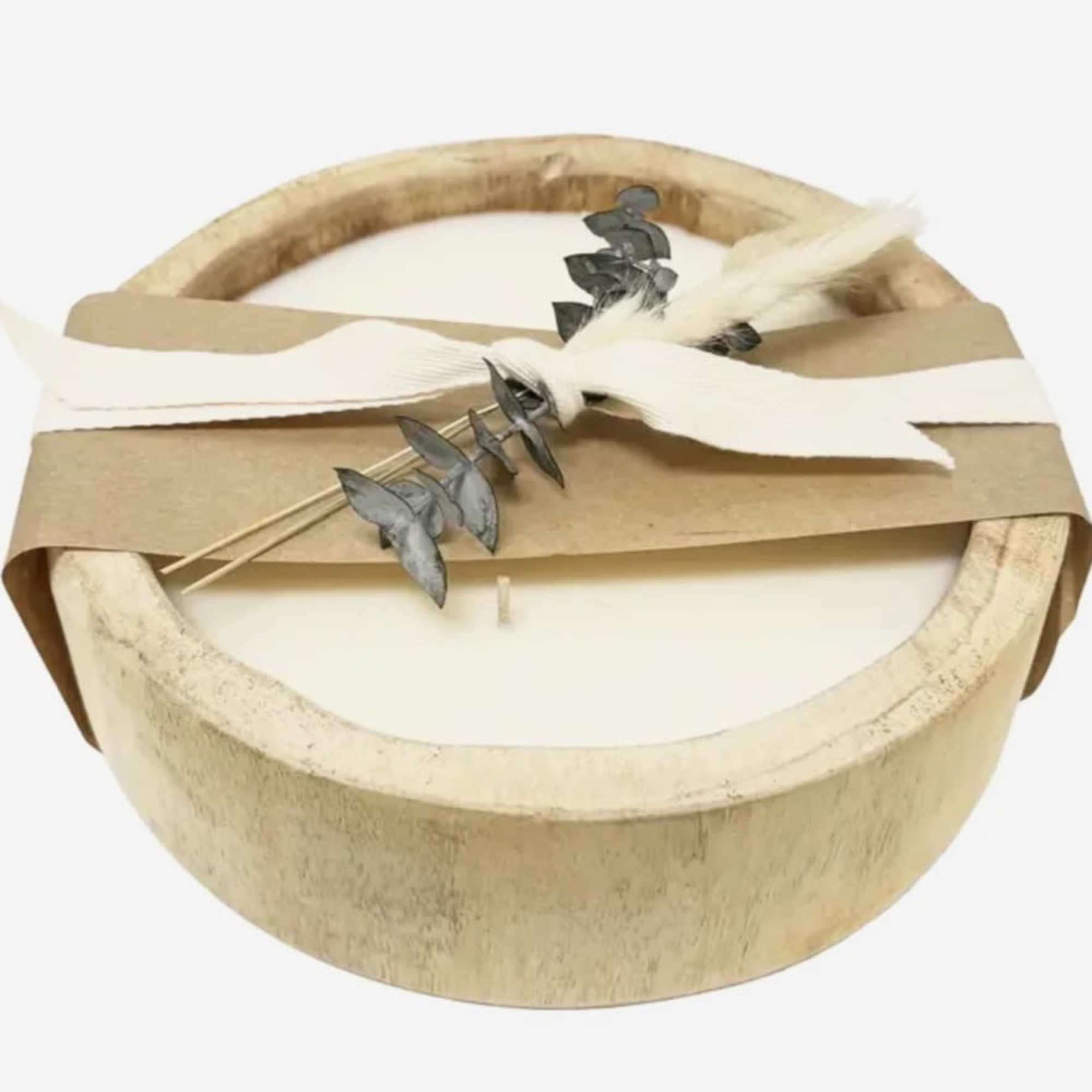 9.5" round  Paulownia wood bowl with a soy wax candle blend