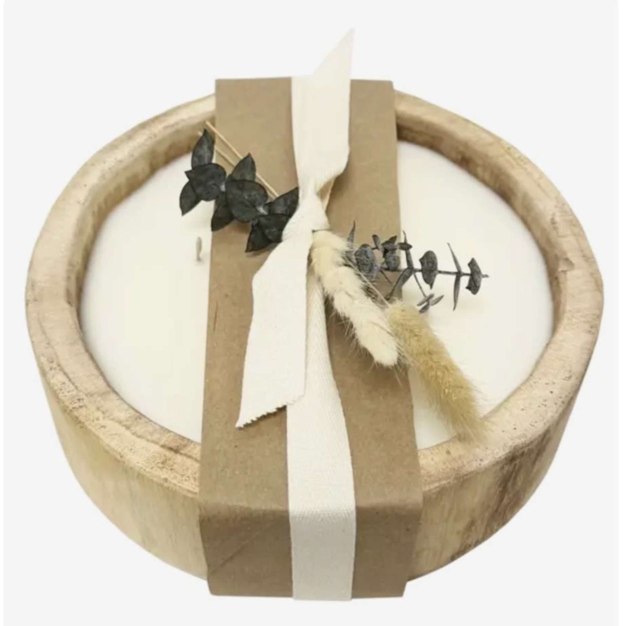 9.5" round  Paulownia wood bowl with a soy wax candle blend