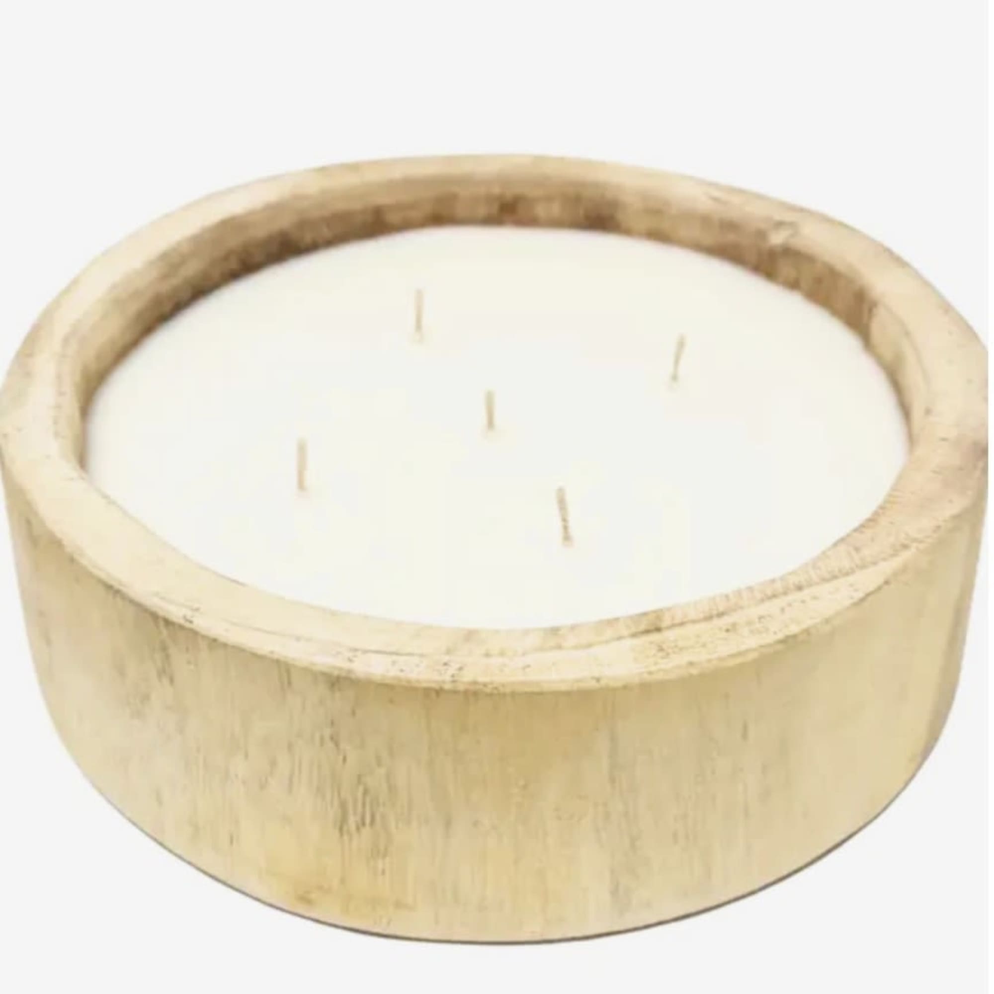 9.5" round  Paulownia wood bowl with a soy wax candle blend
