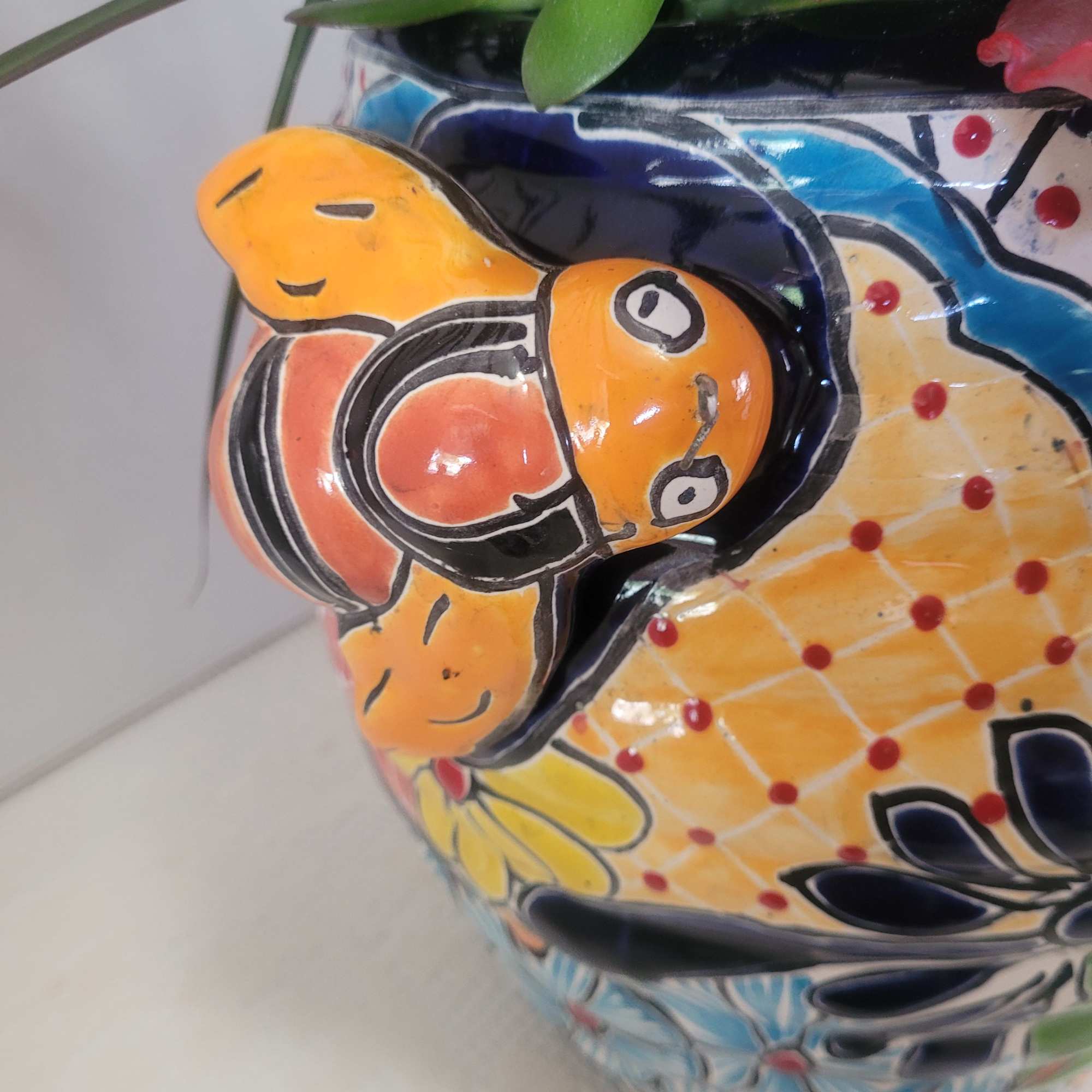 The star of this arrangement is really the very large Talavera container