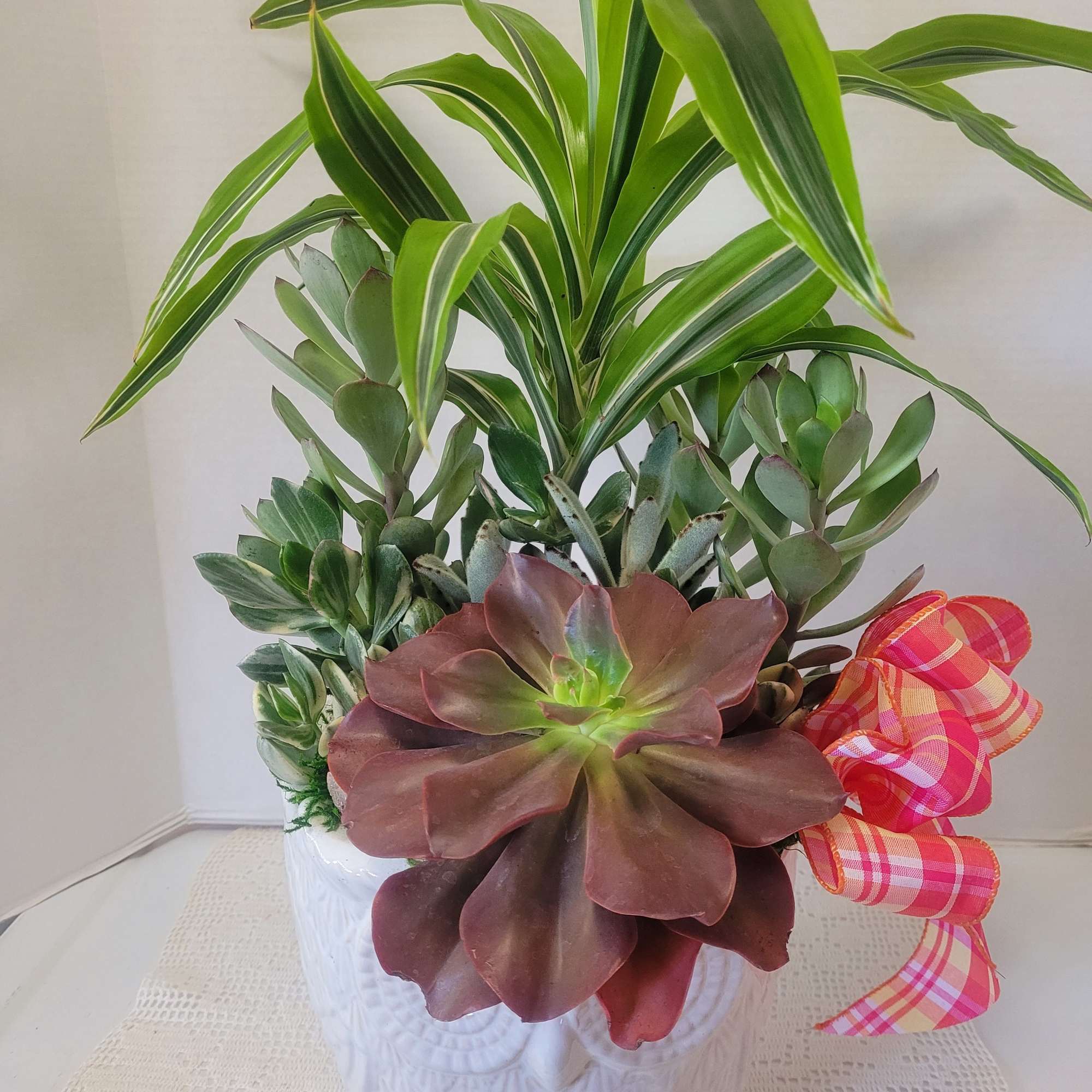 A great container filled to the brim with plants. It is an