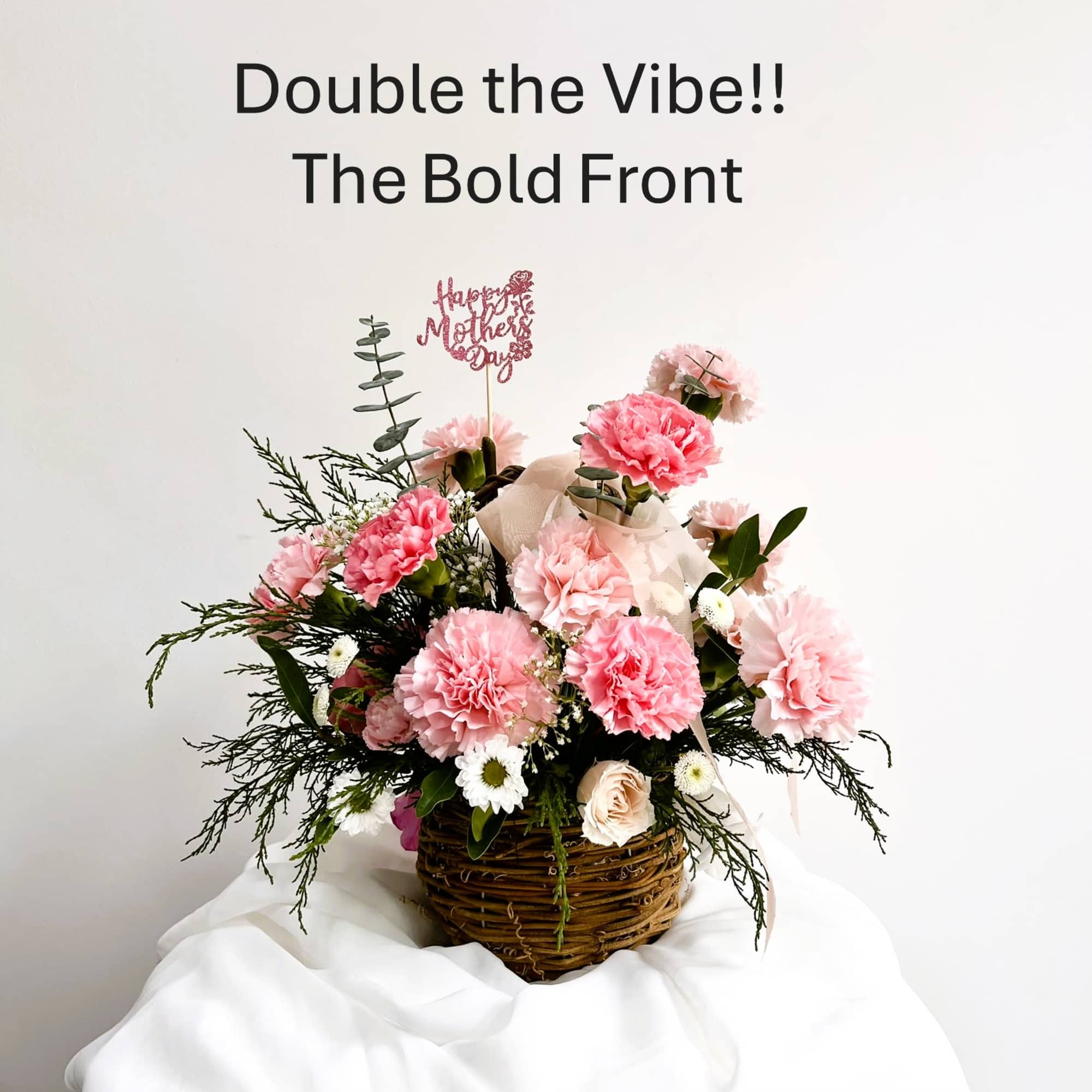 Bigger than the standard size. A front-and-back bouquet featuring a lush combination