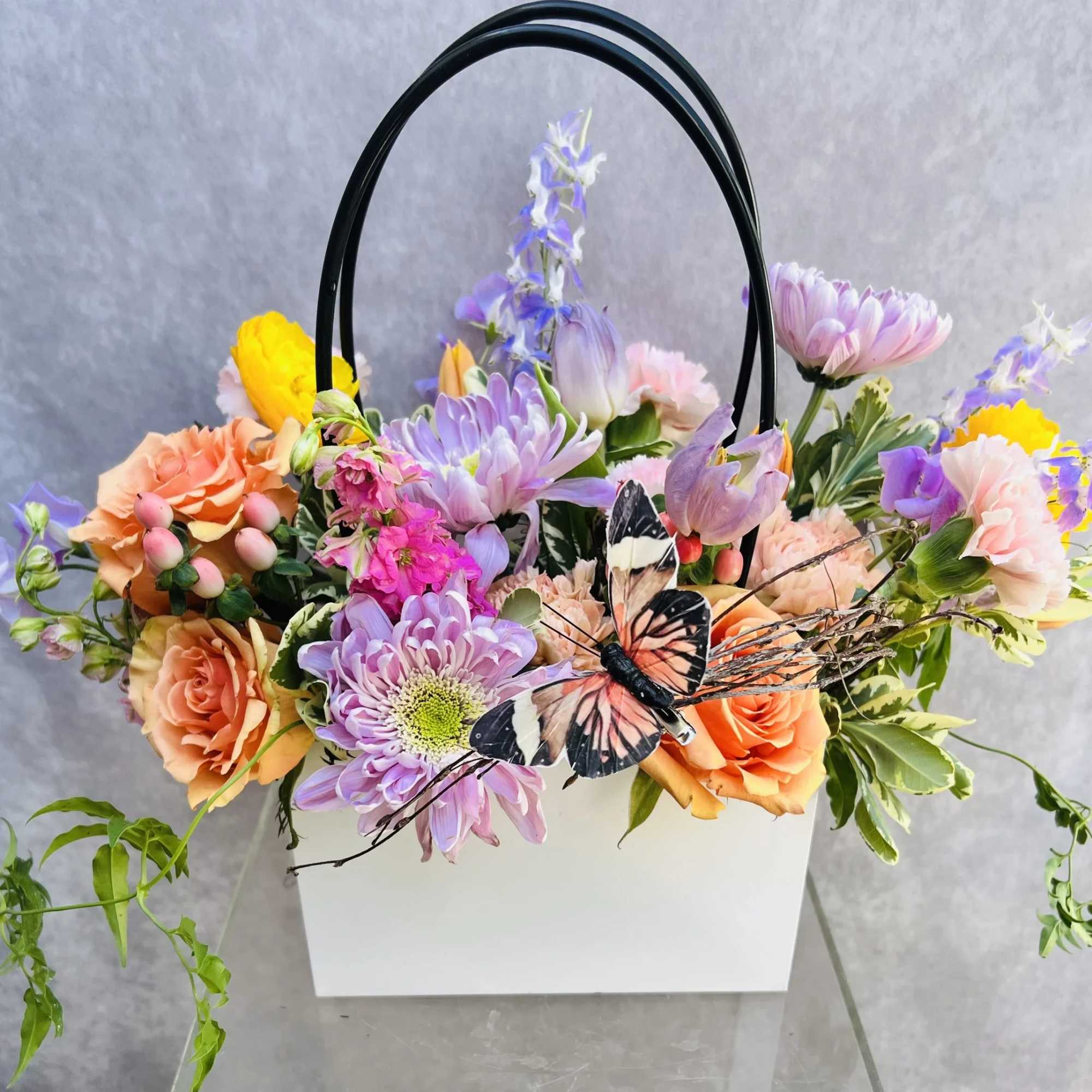 This pastel floral arrangement is designed to feel soft, fresh, and effortlessly