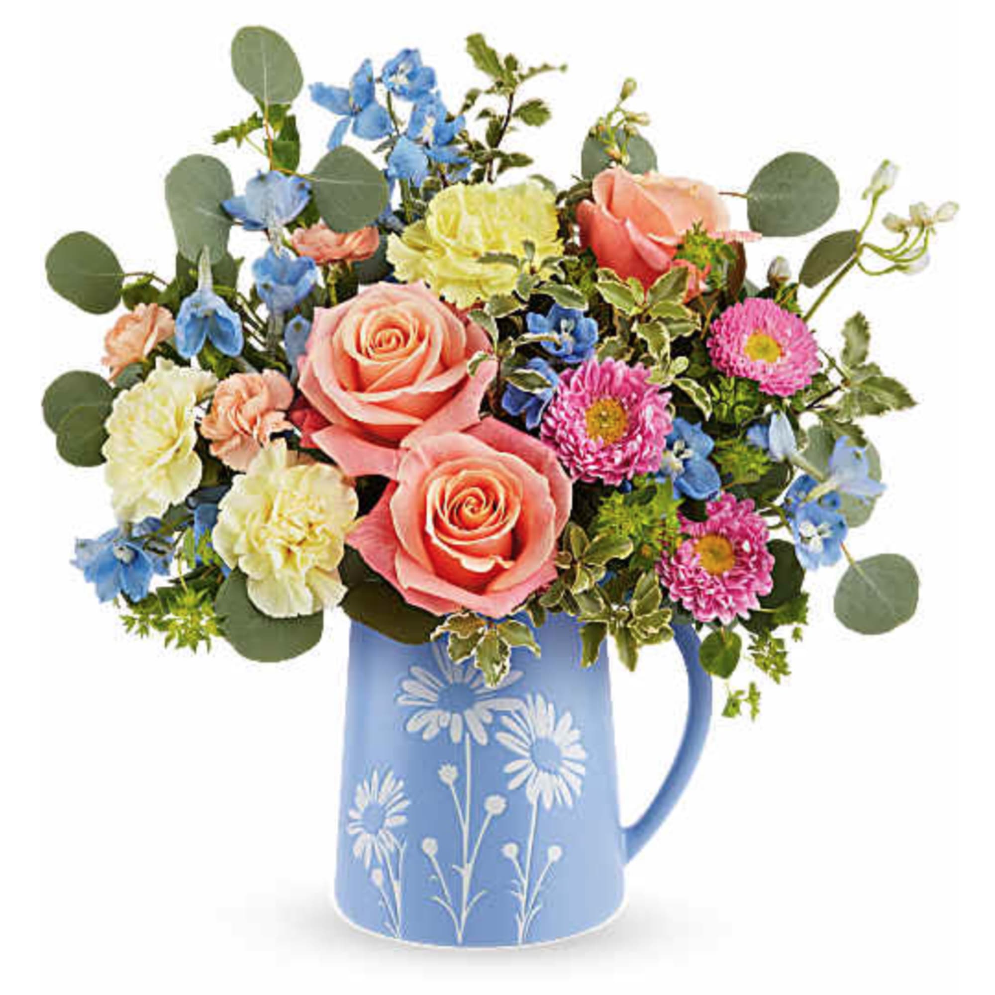 Brimming with fresh-picked charm, our Daisy Dreams Bouquet delights with peach roses