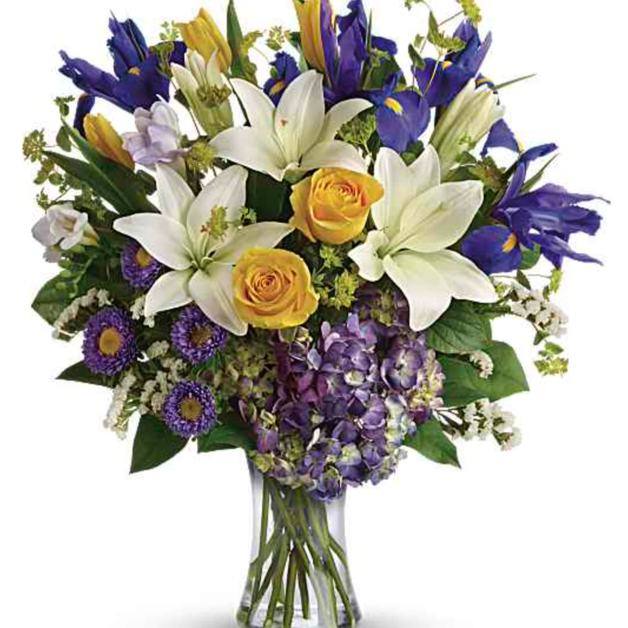 Inspired by the sky on a bright spring day, this glorious bouquet