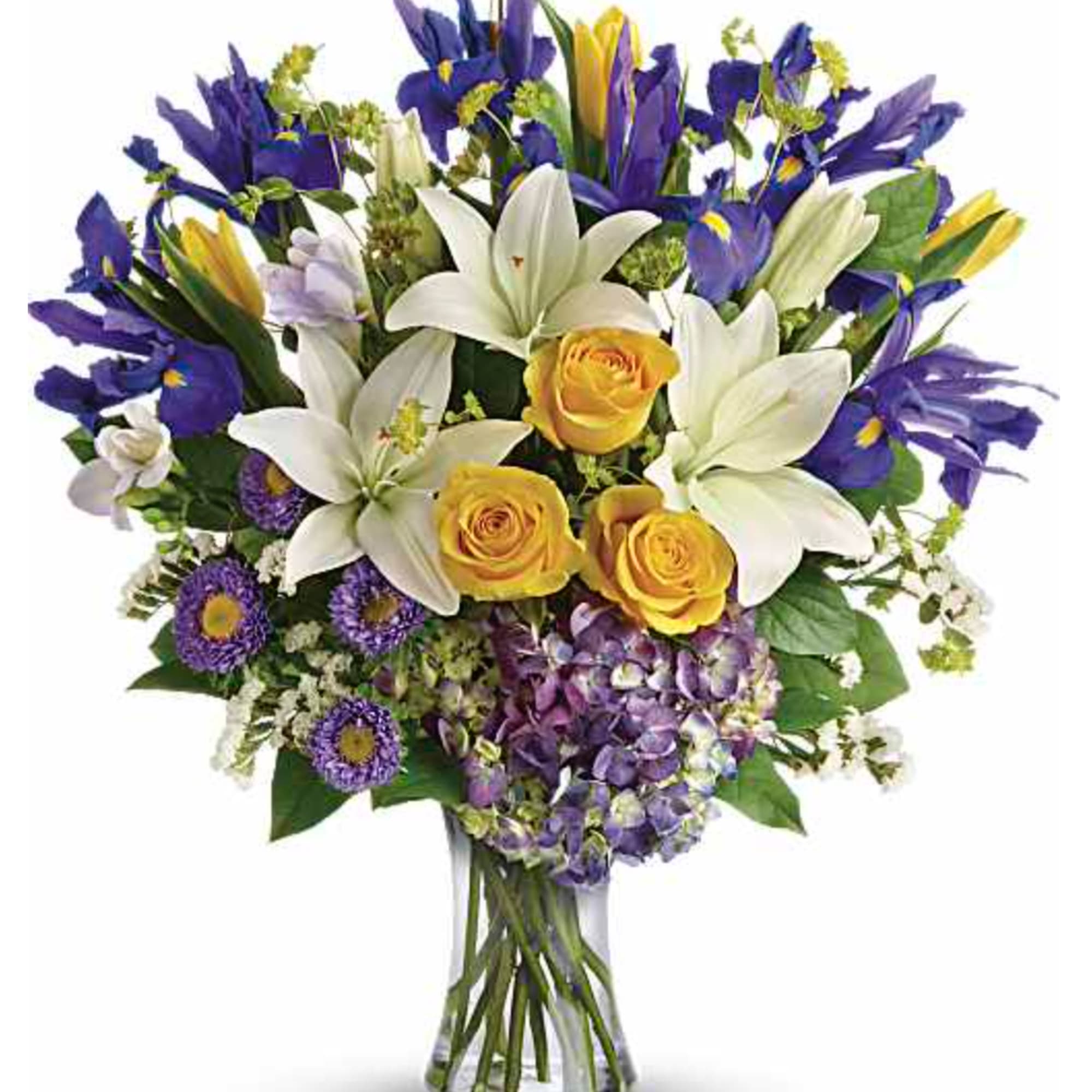 Inspired by the sky on a bright spring day, this glorious bouquet