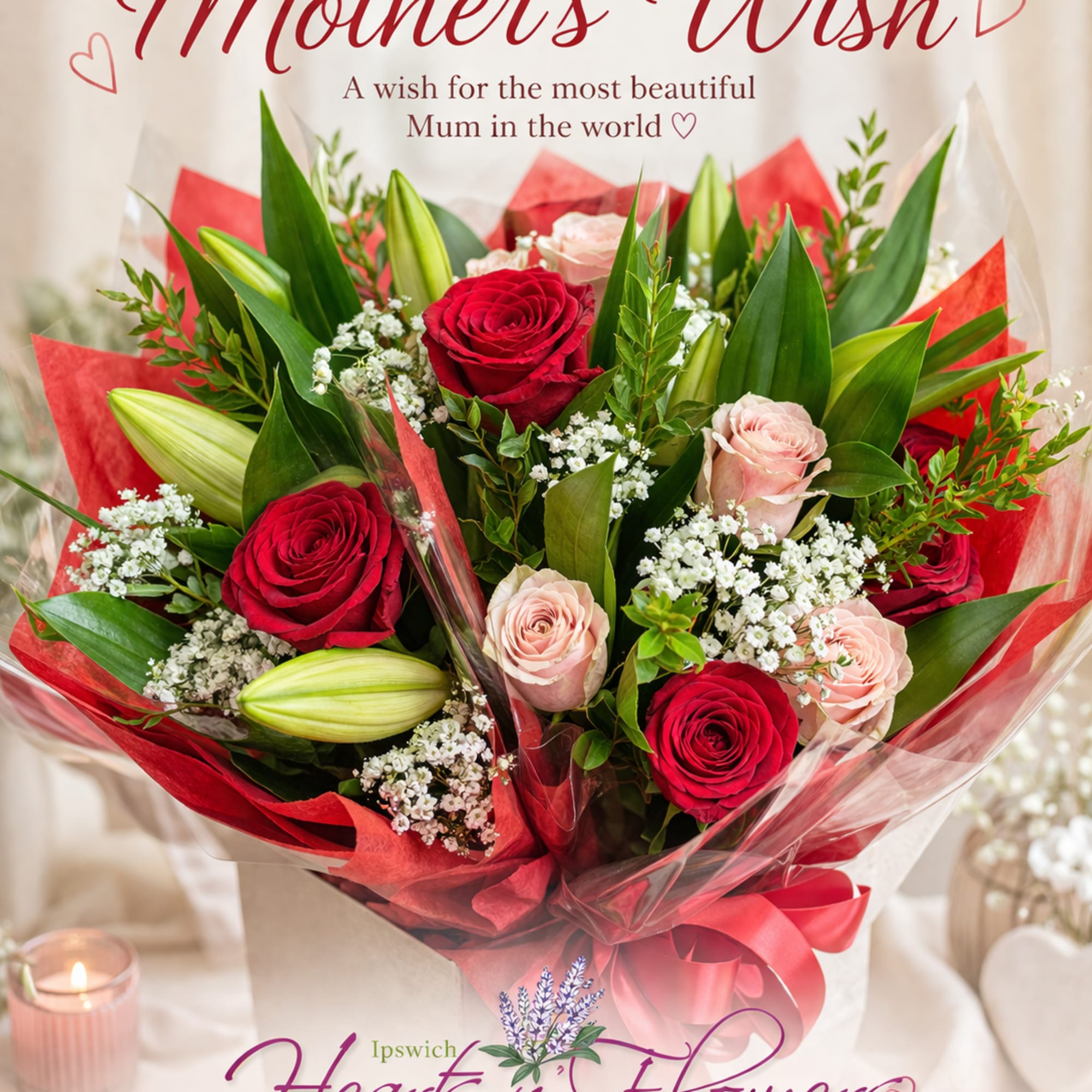 Mother&rsquo;s Wish Bouquet As Shown is a wrapped bouquet. Deluxe and Premium
