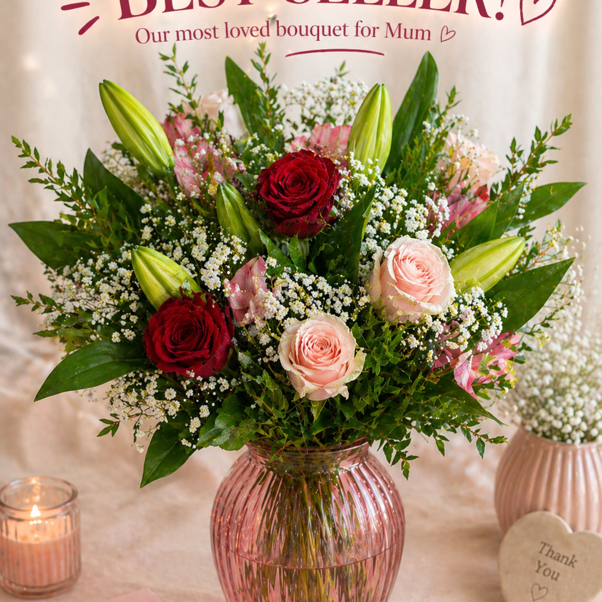 Mother&rsquo;s Wish Bouquet As Shown is a wrapped bouquet. Deluxe and Premium