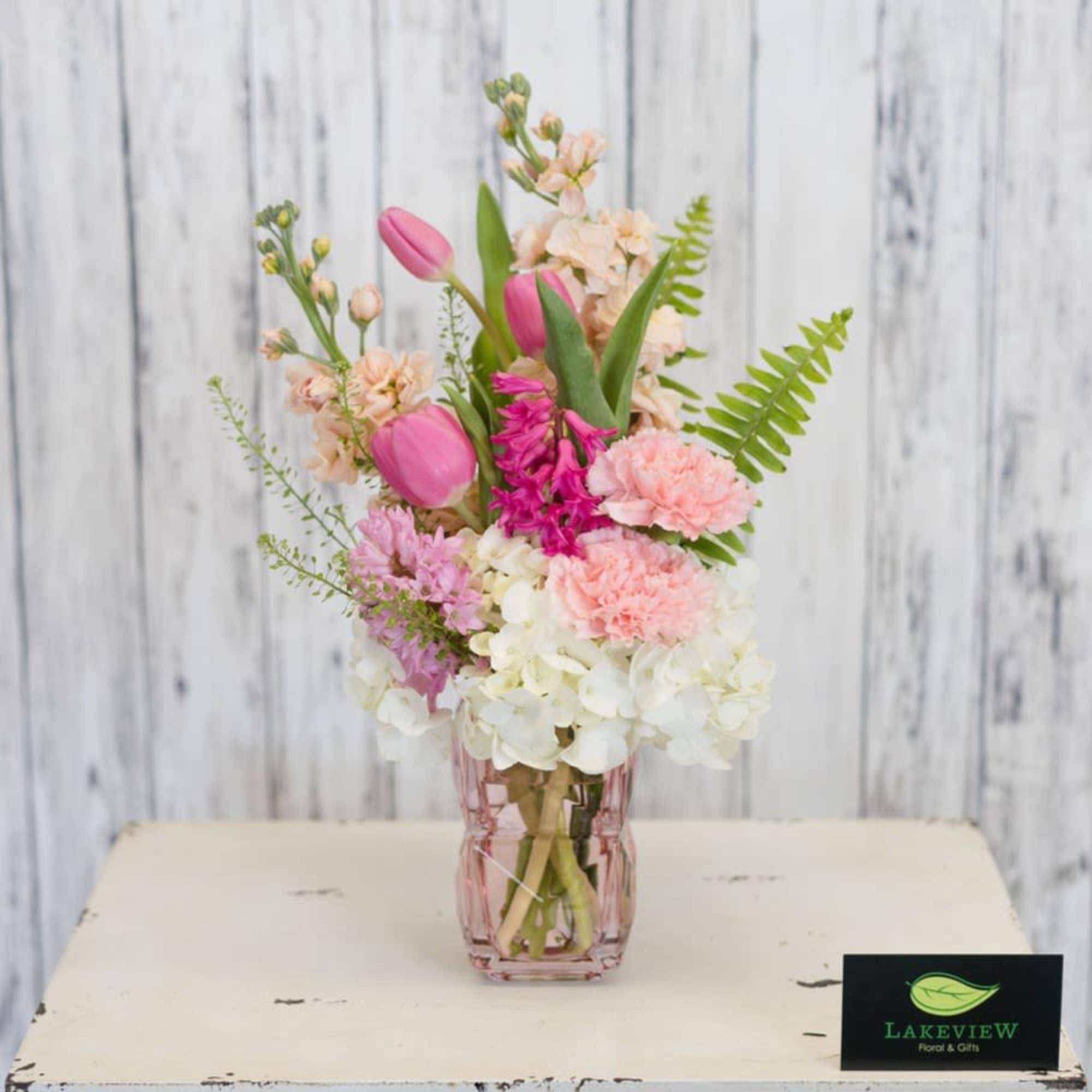 Soft pastels and airy texture come together in this delicate arrangement, a