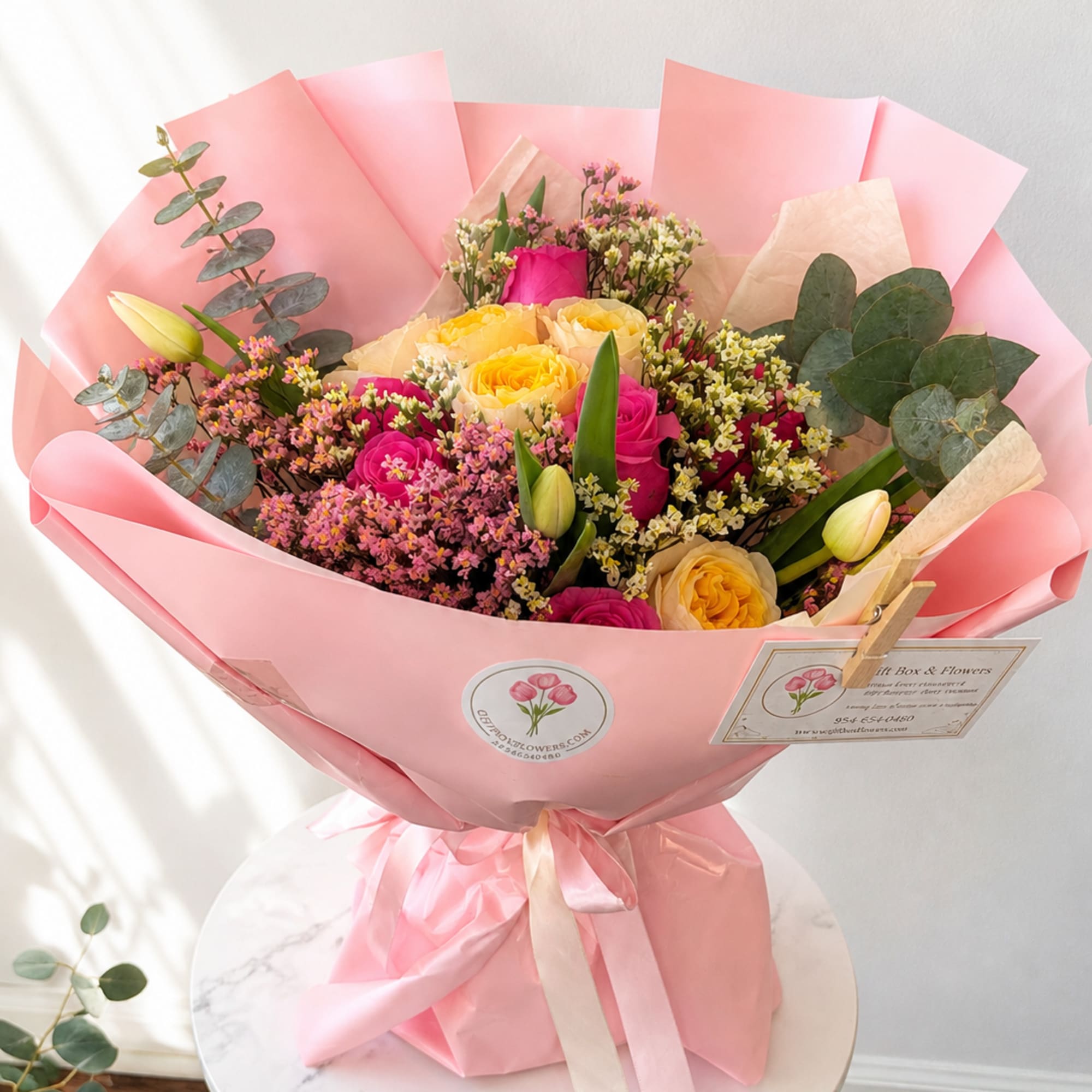 Peach Bloom is a soft and elegant bouquet featuring premium peach and