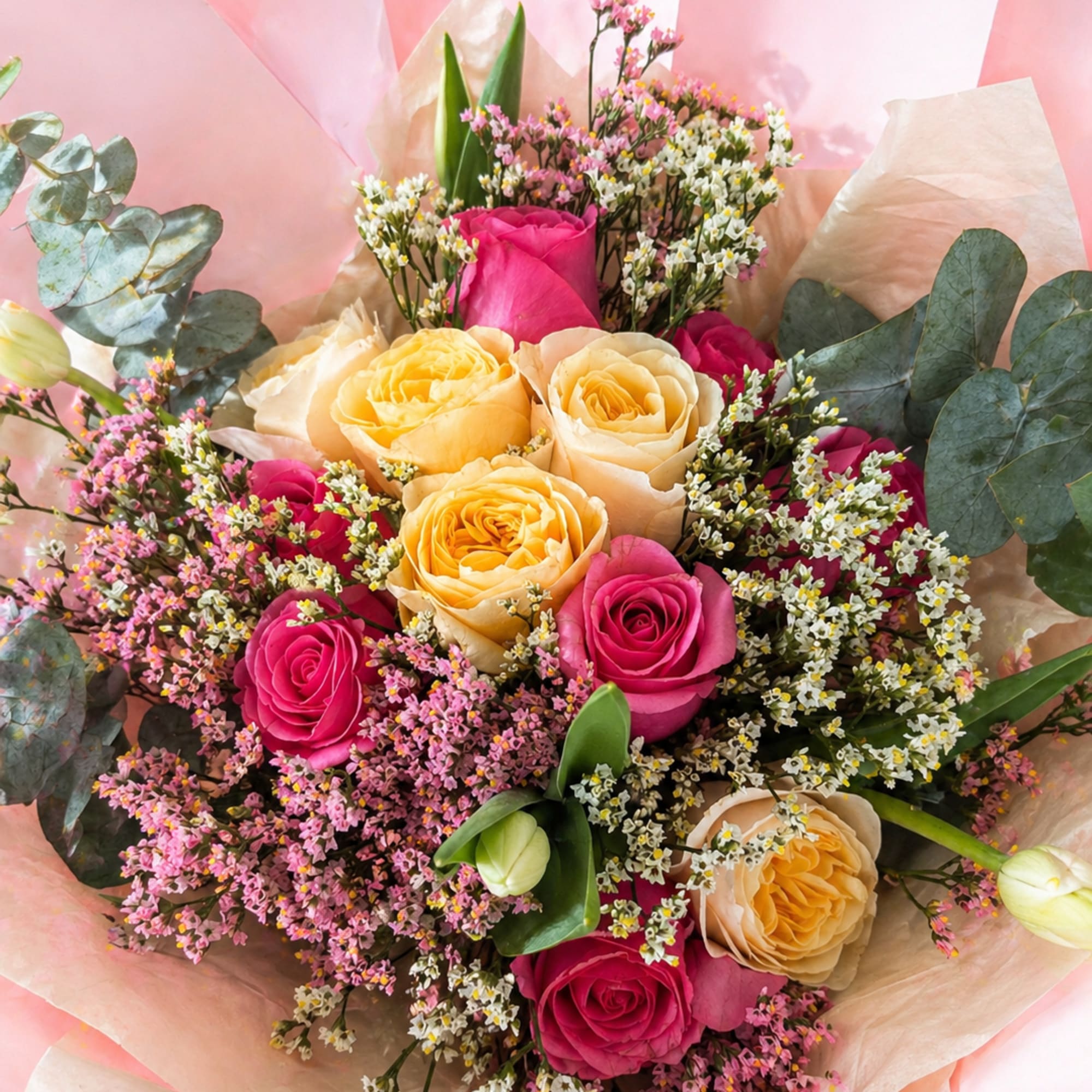 Peach Bloom is a soft and elegant bouquet featuring premium peach and