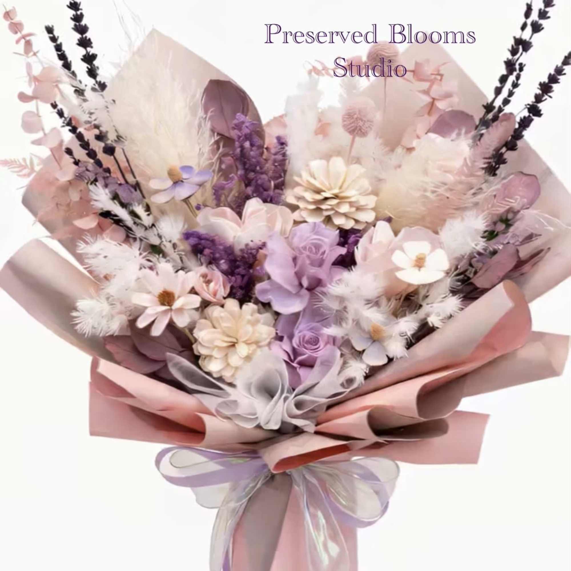 This bouquet of immortal flowers from Preserved Blooms Studio, with its gentle